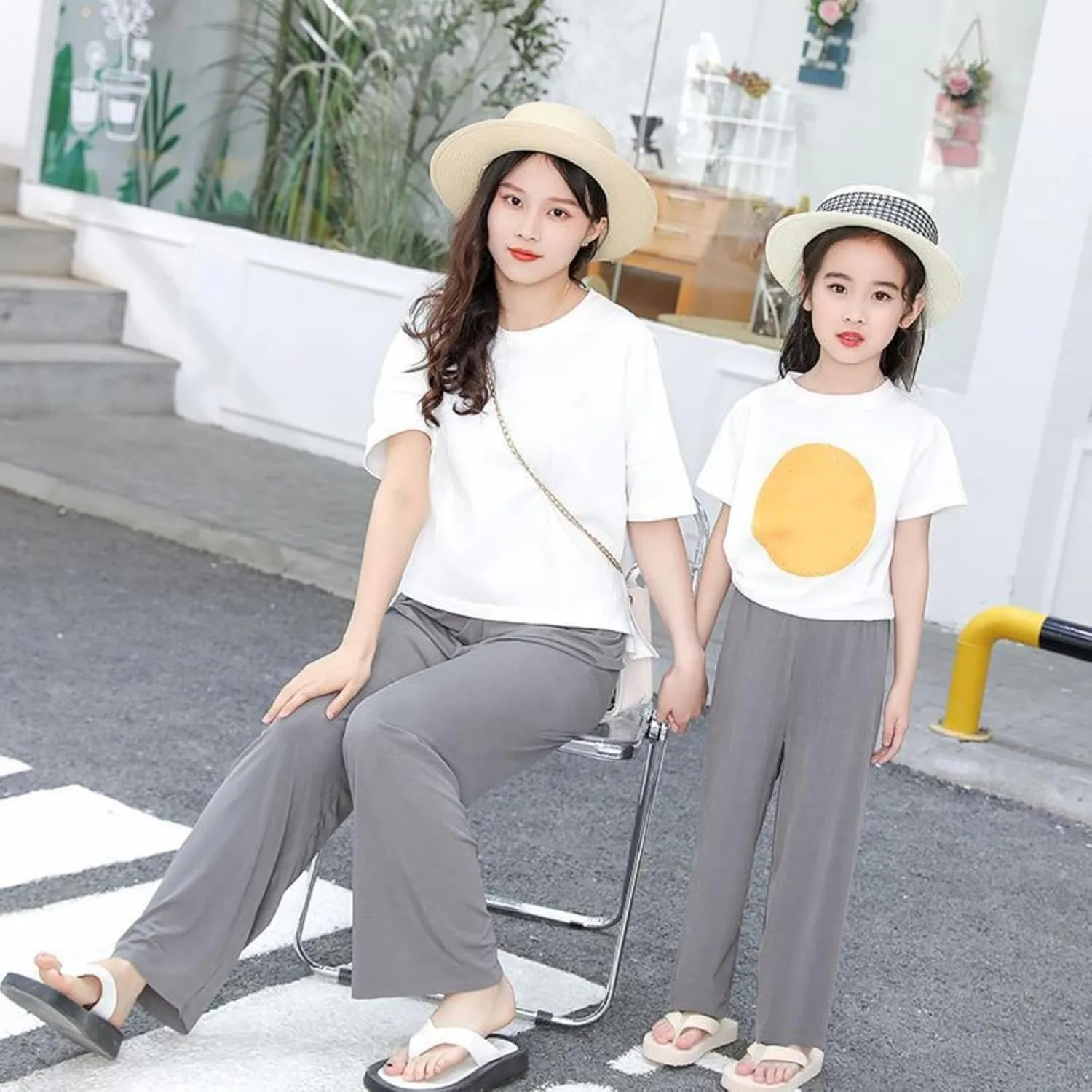 Girls Wide Leg Pants Lightweight Casual Elastic High Waist Straight Leg Loose Trousers Simple Solid Pants