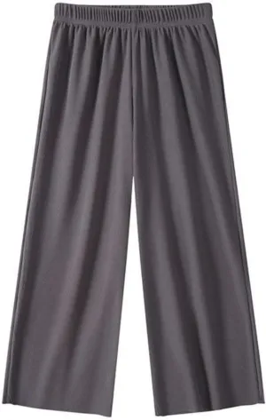 Girls Wide Leg Pants Lightweight Casual Elastic High Waist Straight Leg Loose Trousers Simple Solid Pants