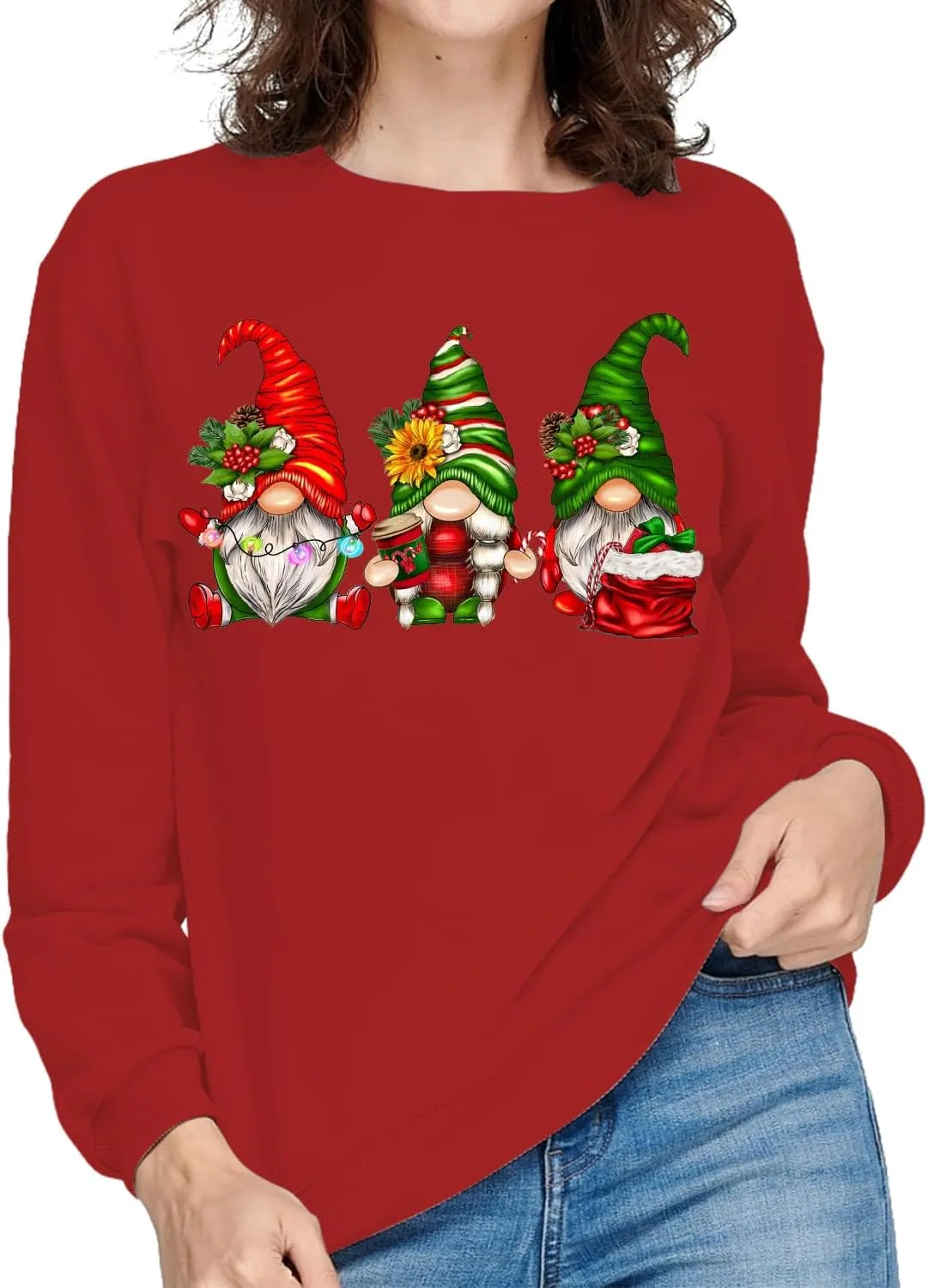 Gnome Christmas Shirt Women Gnome Merry Christmas Sweatshirt Xmas Holiday Tops