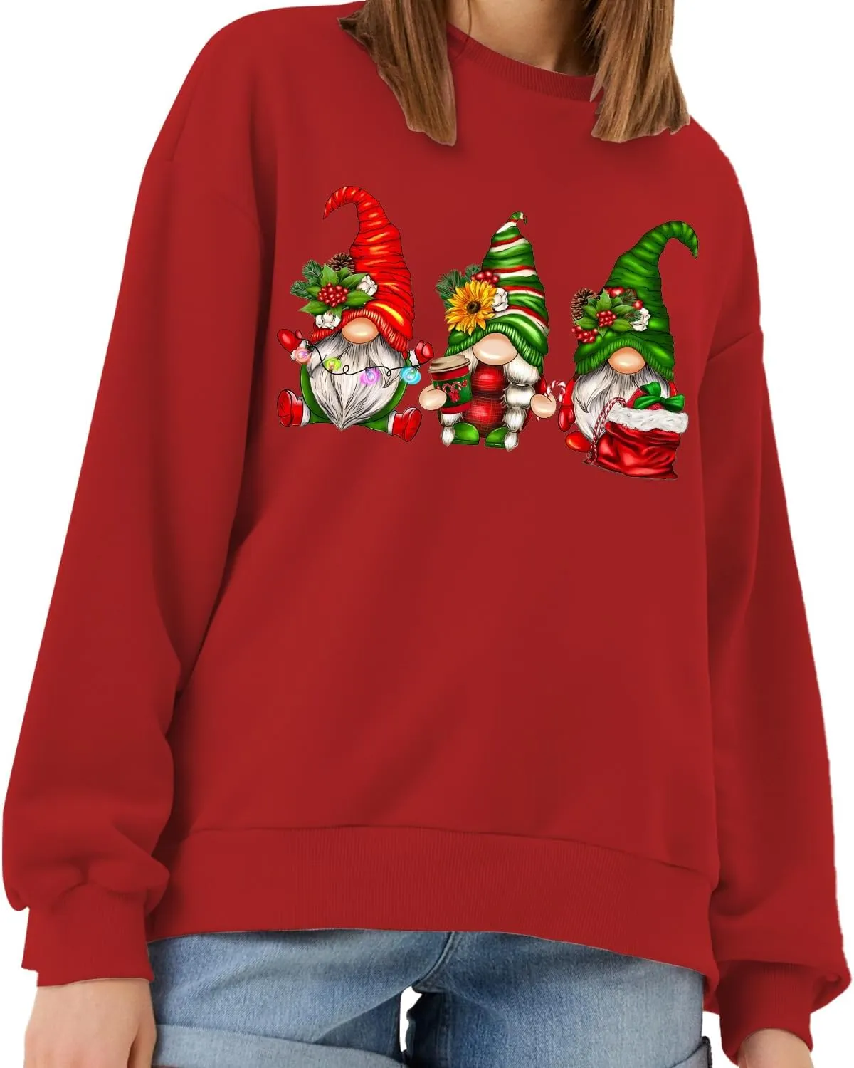 Gnome Christmas Shirt Women Gnome Merry Christmas Sweatshirt Xmas Holiday Tops