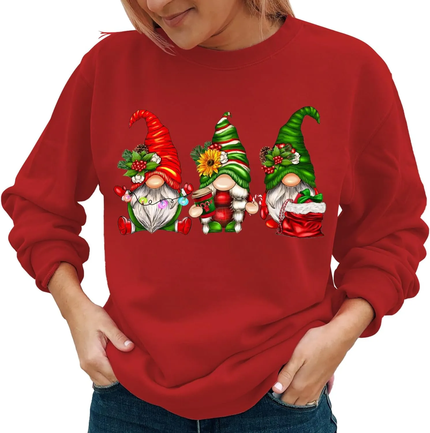 Gnome Christmas Shirt Women Gnome Merry Christmas Sweatshirt Xmas Holiday Tops