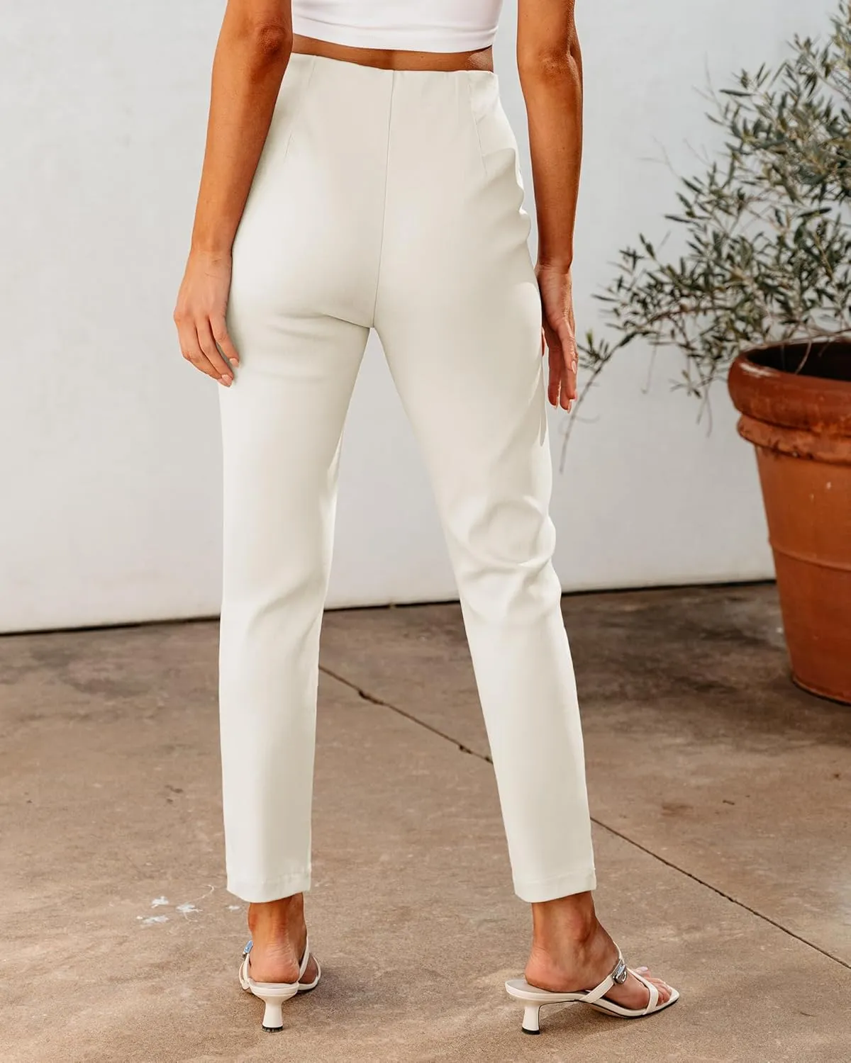 GRAPENT Cropped Pants for Women Dressy Casual High Waisted Pleated Pants Lightweight Stretch Slim Ankle Trousers Pants