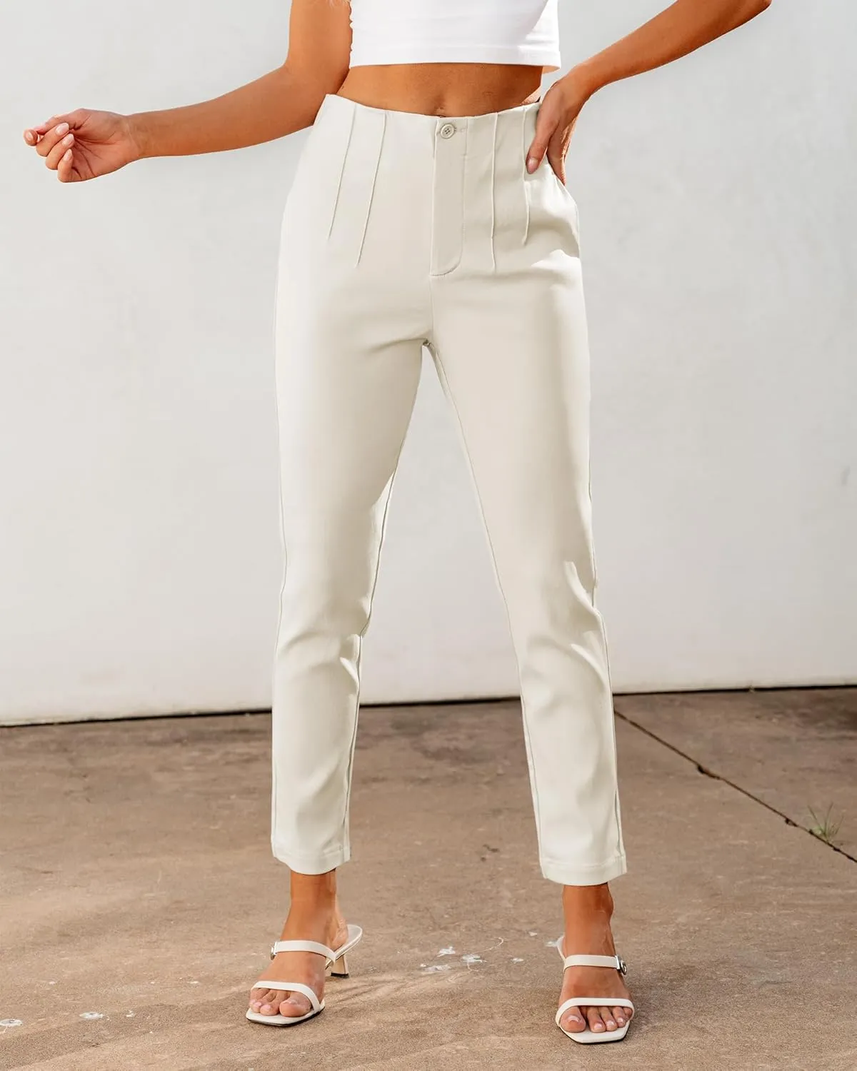 GRAPENT Cropped Pants for Women Dressy Casual High Waisted Pleated Pants Lightweight Stretch Slim Ankle Trousers Pants