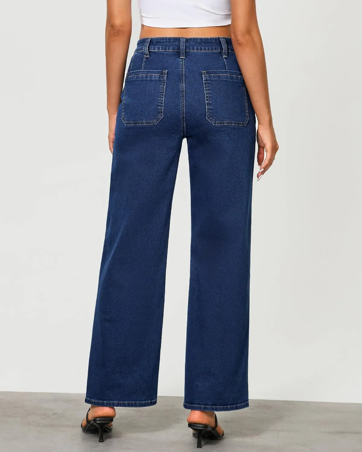 GRAPENT Wide Leg Jeans for Women Trendy High Waisted Loose Straight Leg Stretchy Retro Denim Pants with Pouch Pockets