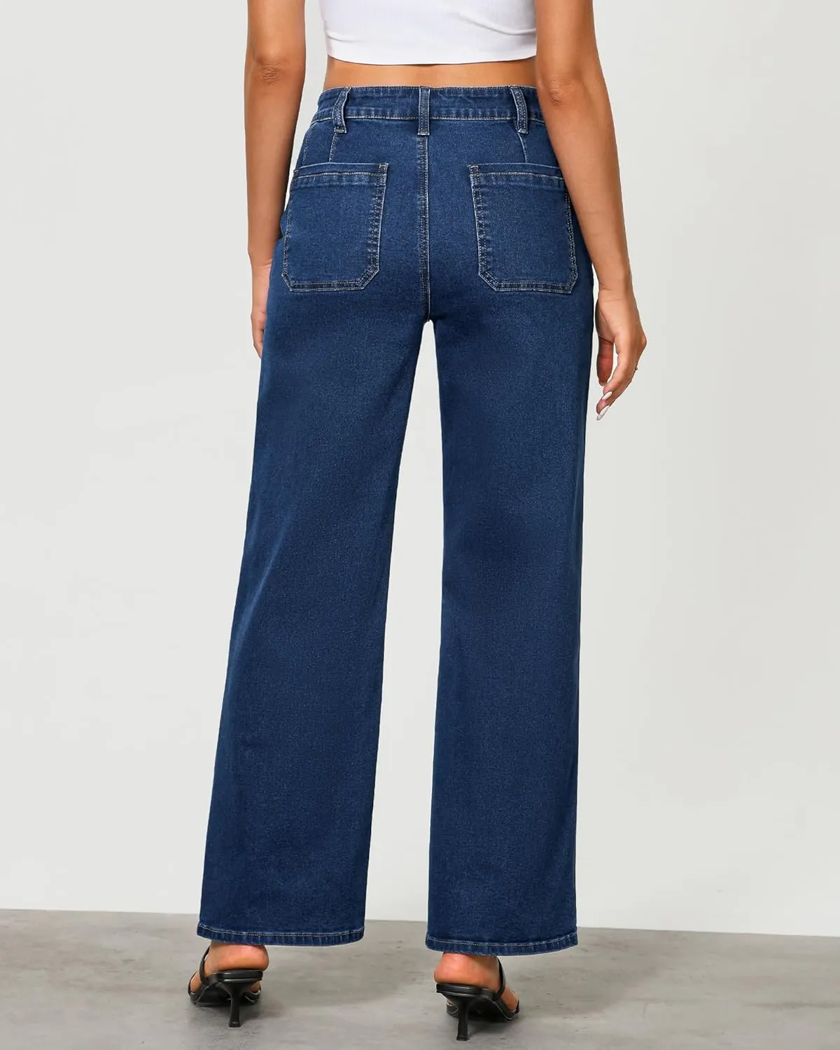 GRAPENT Wide Leg Jeans for Women Trendy High Waisted Loose Straight Leg Stretchy Retro Denim Pants with Pouch Pockets
