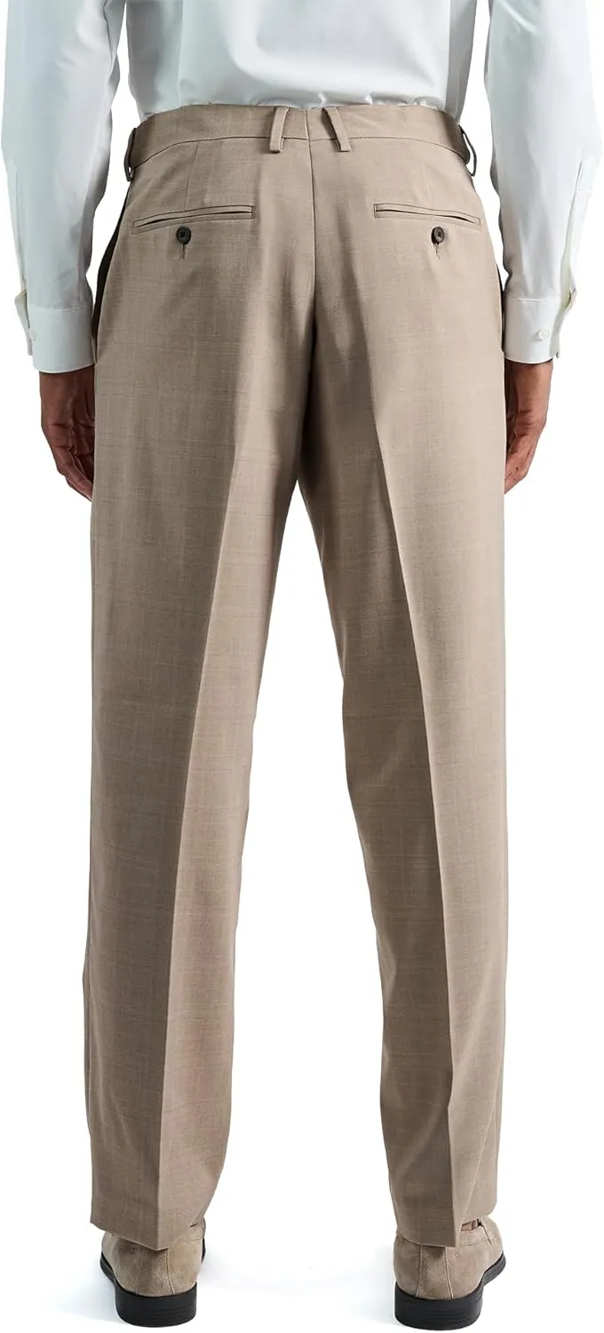 Haggar Men's Premium Comfort Tonal Plaid Classic Fit Flat Front Stretch Dress Pant
