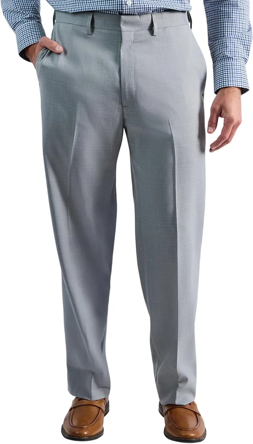 Haggar Men's Premium Comfort Tonal Plaid Classic Fit Flat Front Stretch Dress Pant