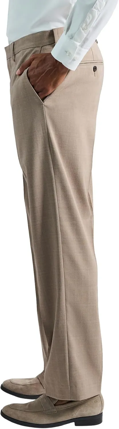 Haggar Men's Premium Comfort Tonal Plaid Classic Fit Flat Front Stretch Dress Pant