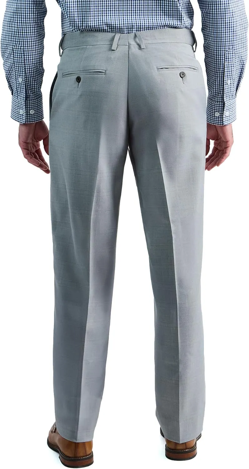 Haggar Men's Premium Comfort Tonal Plaid Classic Fit Flat Front Stretch Dress Pant