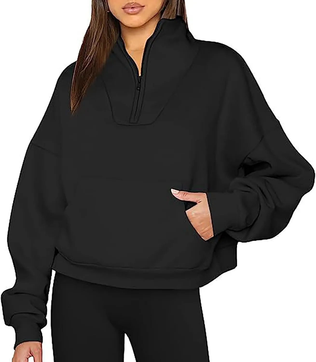 Half Zip Up Hoodies For Women Crop Women's Fall Sweatshirt Long Sleeve Kangaroo Pocket Pullover Tops Loose Fit Sweatshirts