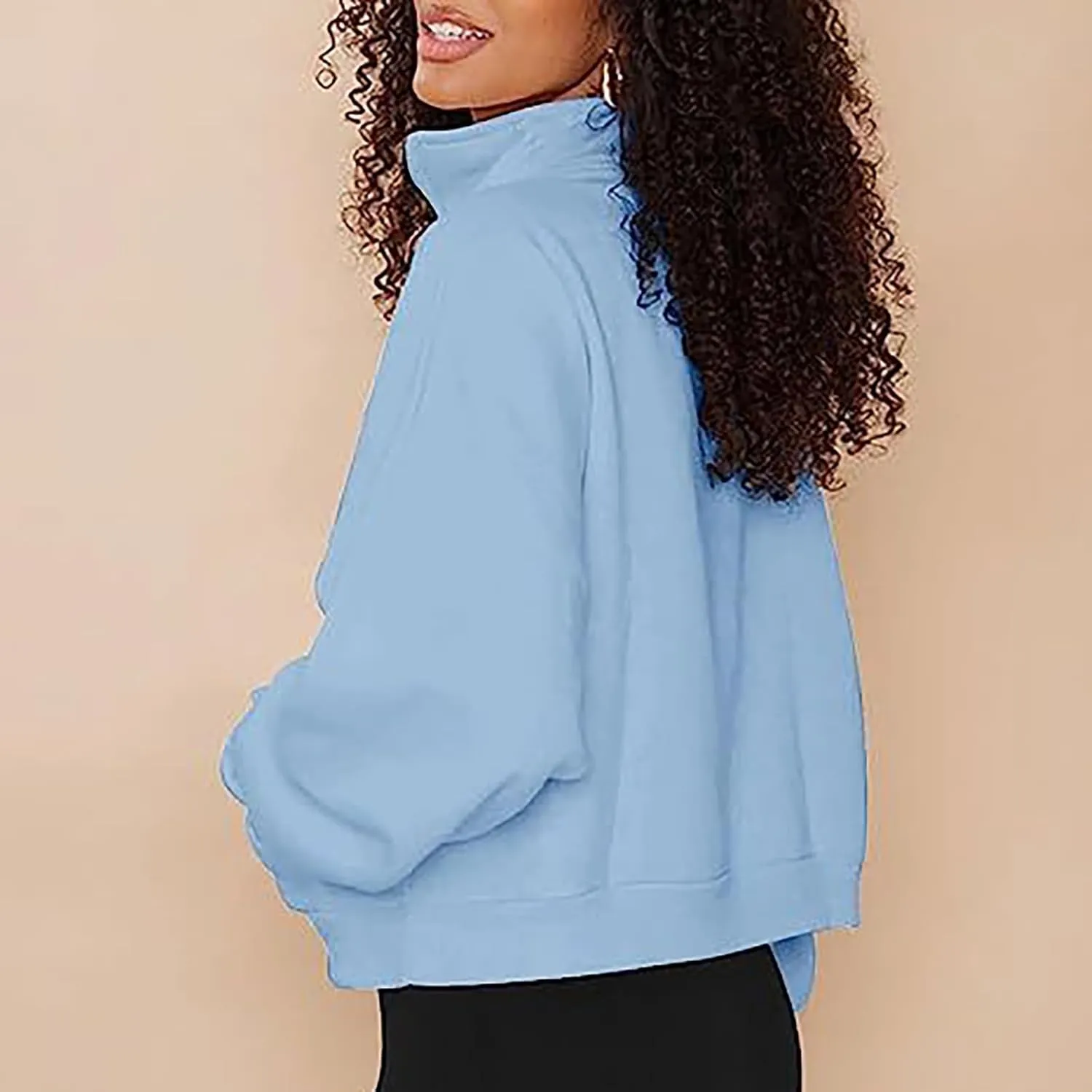 Half Zip Up Hoodies For Women Crop Women's Fall Sweatshirt Long Sleeve Kangaroo Pocket Pullover Tops Loose Fit Sweatshirts