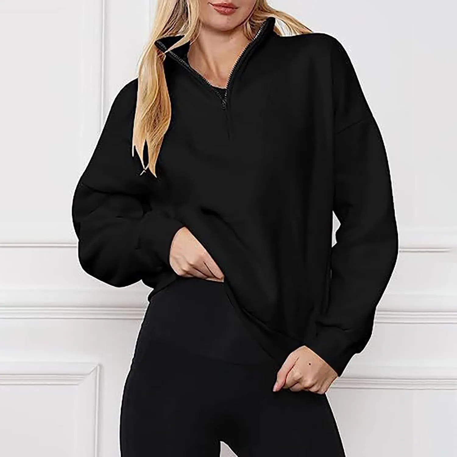 Half Zip Up Hoodies For Women Crop Women's Fall Sweatshirt Long Sleeve Kangaroo Pocket Pullover Tops Loose Fit Sweatshirts
