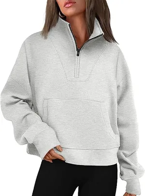 Half Zip Up Hoodies For Women Crop Women's Fall Sweatshirt Long Sleeve Kangaroo Pocket Pullover Tops Loose Fit Sweatshirts