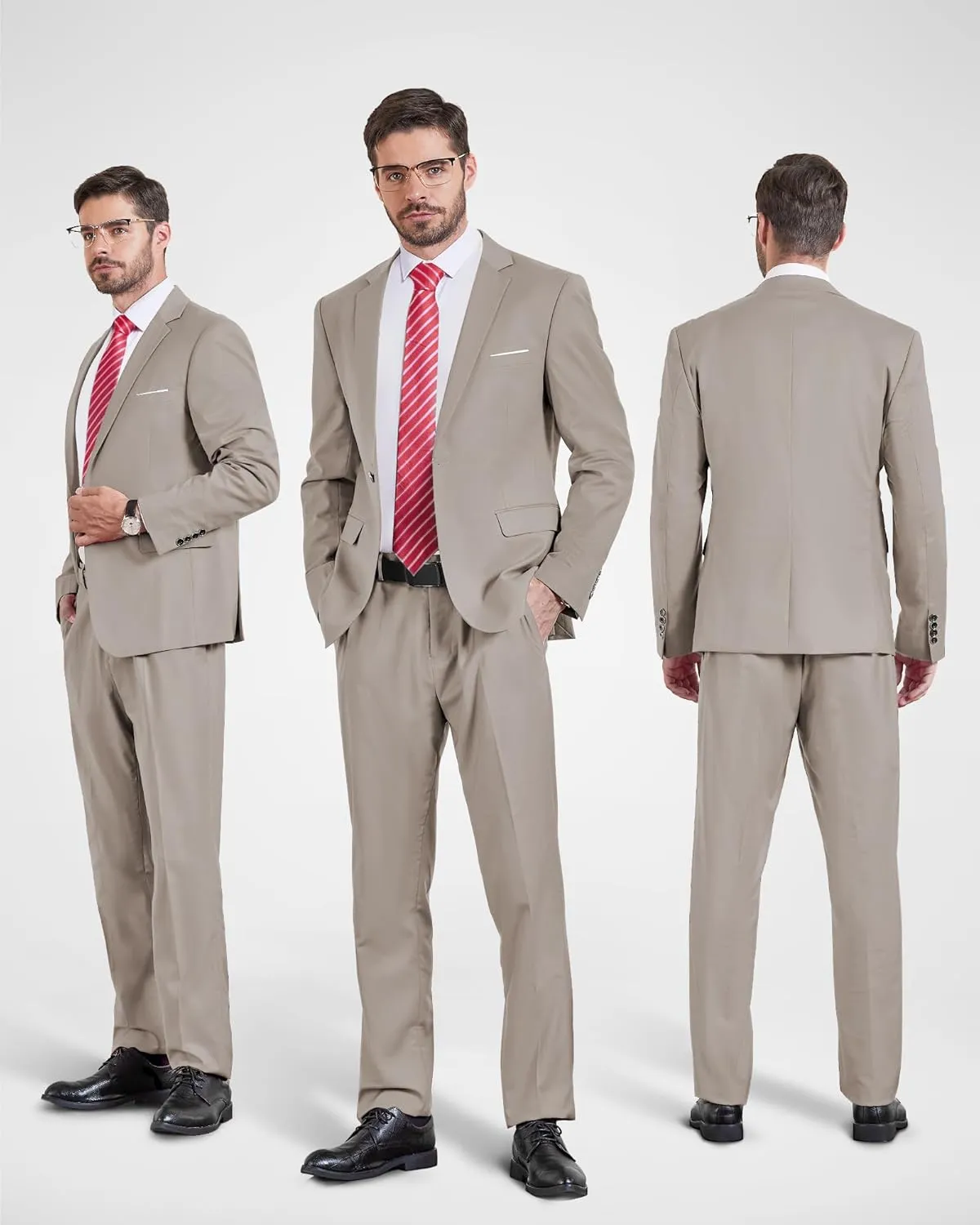 Hihawk Men's Slim Fit 2 Piece Suit, 2 Button Solid Jacket Pants Set