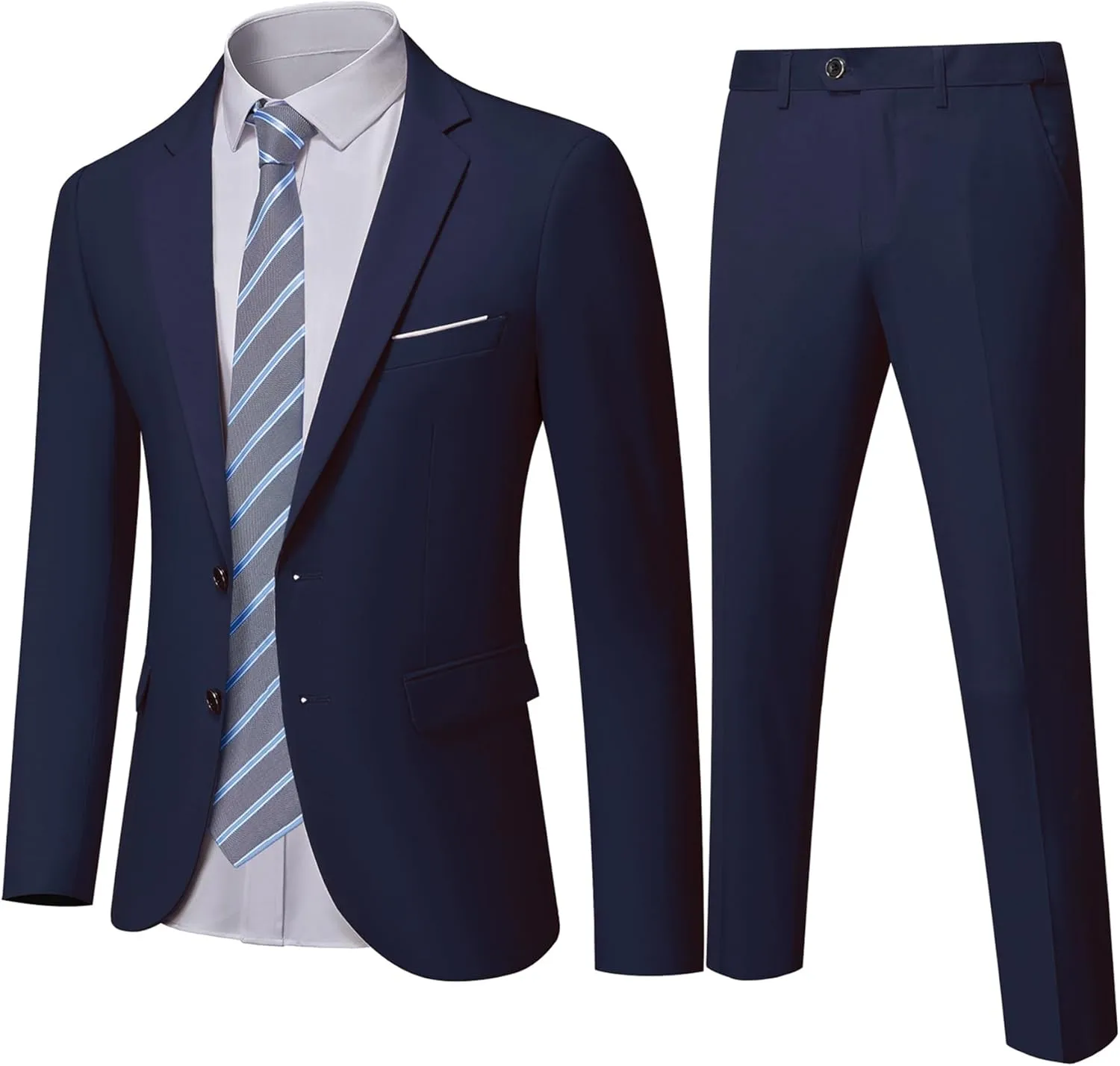 Hihawk Men's Slim Fit 2 Piece Suit, 2 Button Solid Jacket Pants Set