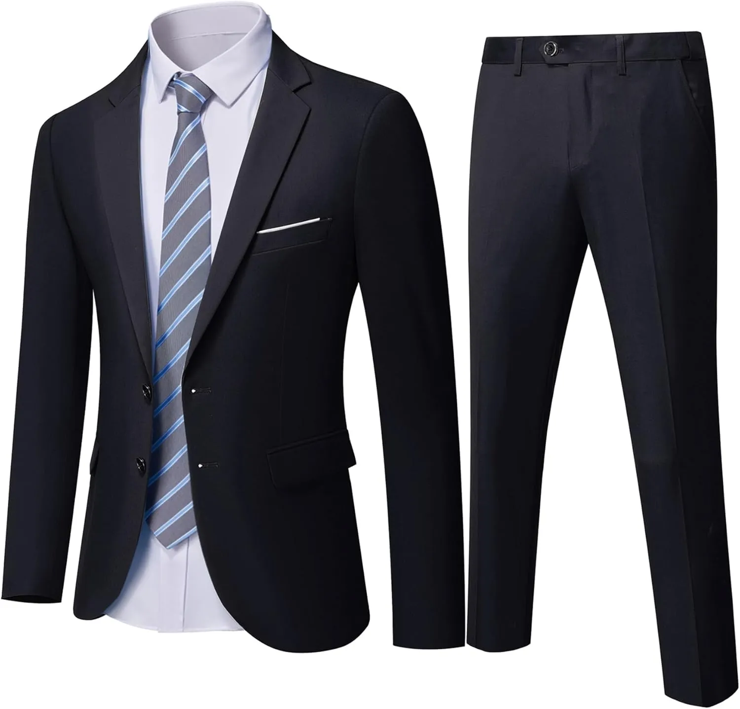 Hihawk Men's Slim Fit 2 Piece Suit, 2 Button Solid Jacket Pants Set