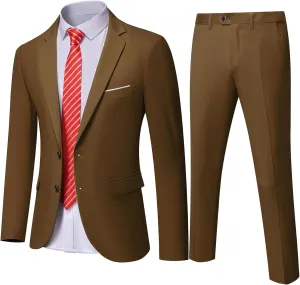 Hihawk Men's Slim Fit 2 Piece Suit, 2 Button Solid Jacket Pants Set