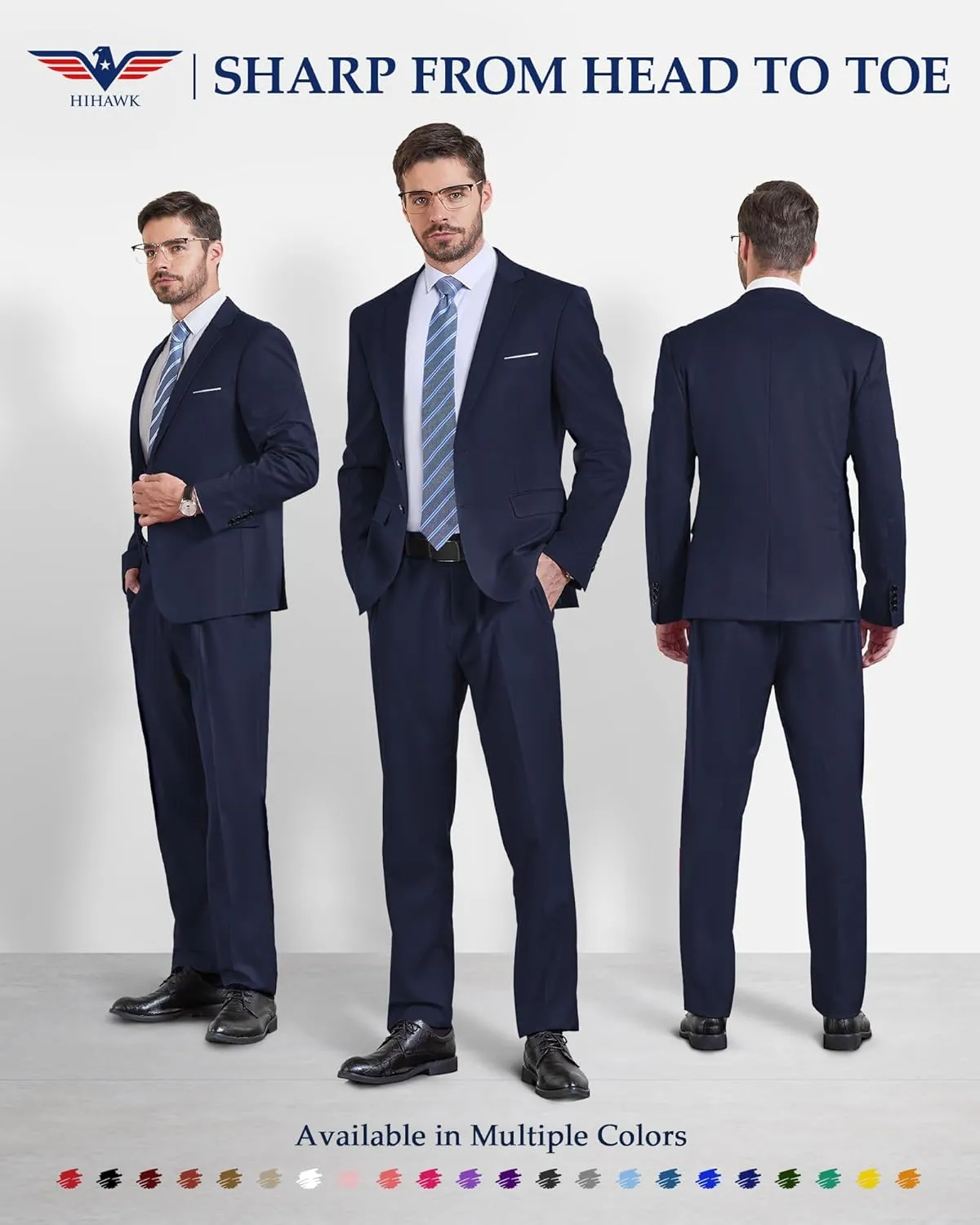 Hihawk Men's Slim Fit 2 Piece Suit, 2 Button Solid Jacket Pants Set