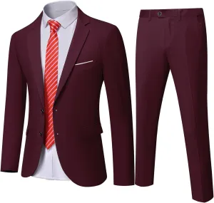 Hihawk Men's Slim Fit 2 Piece Suit, 2 Button Solid Jacket Pants Set