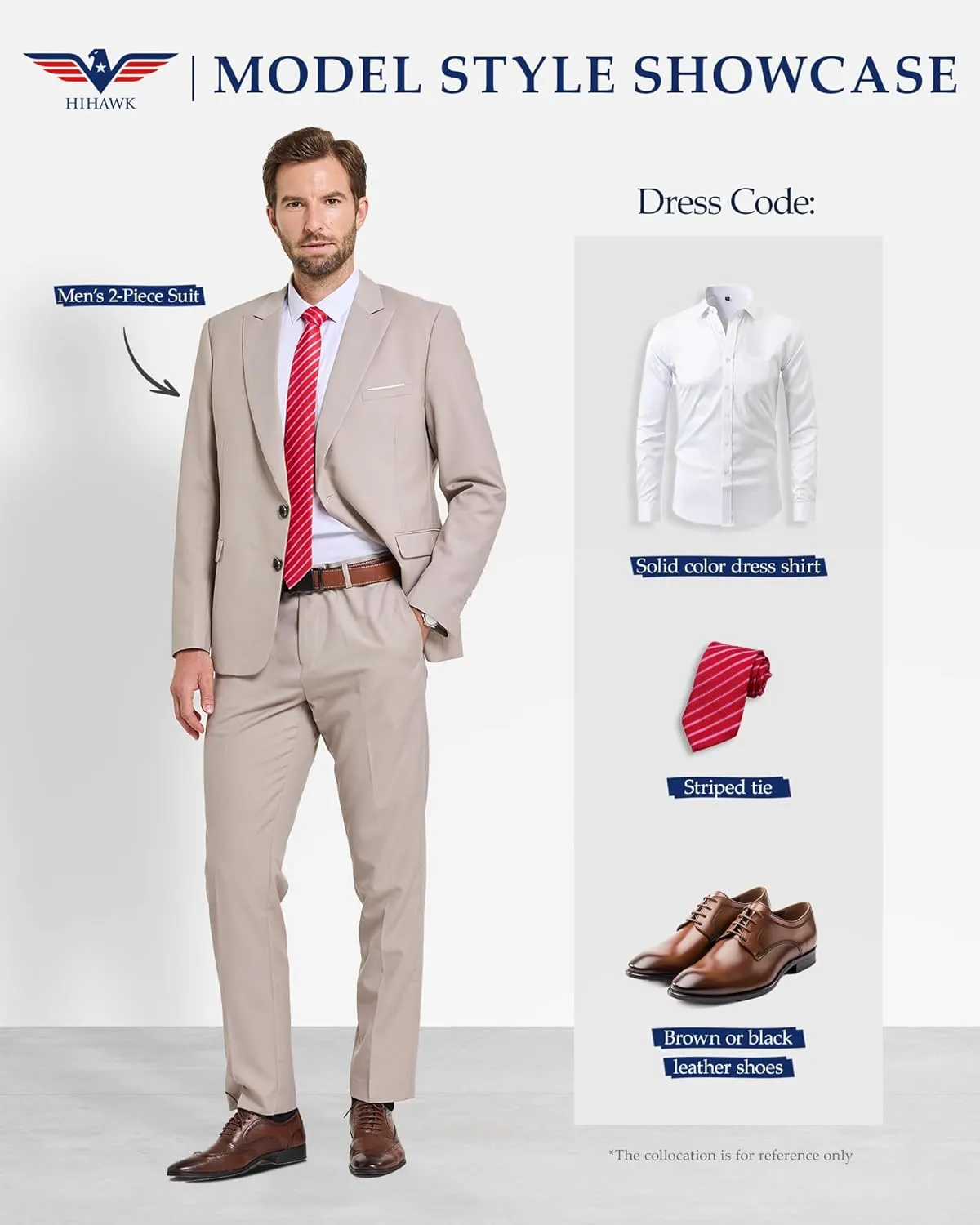 Hihawk Men's Slim Fit 2 Piece Suit, 2 Button Solid Jacket Pants Set