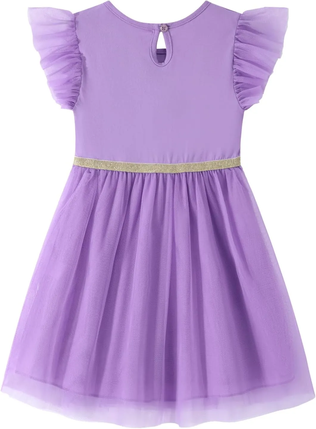 HILEELANG Girl Easter Dresses Short Ruffle Sleeve Cotton Tulle Tutu Birthday Party Dresses