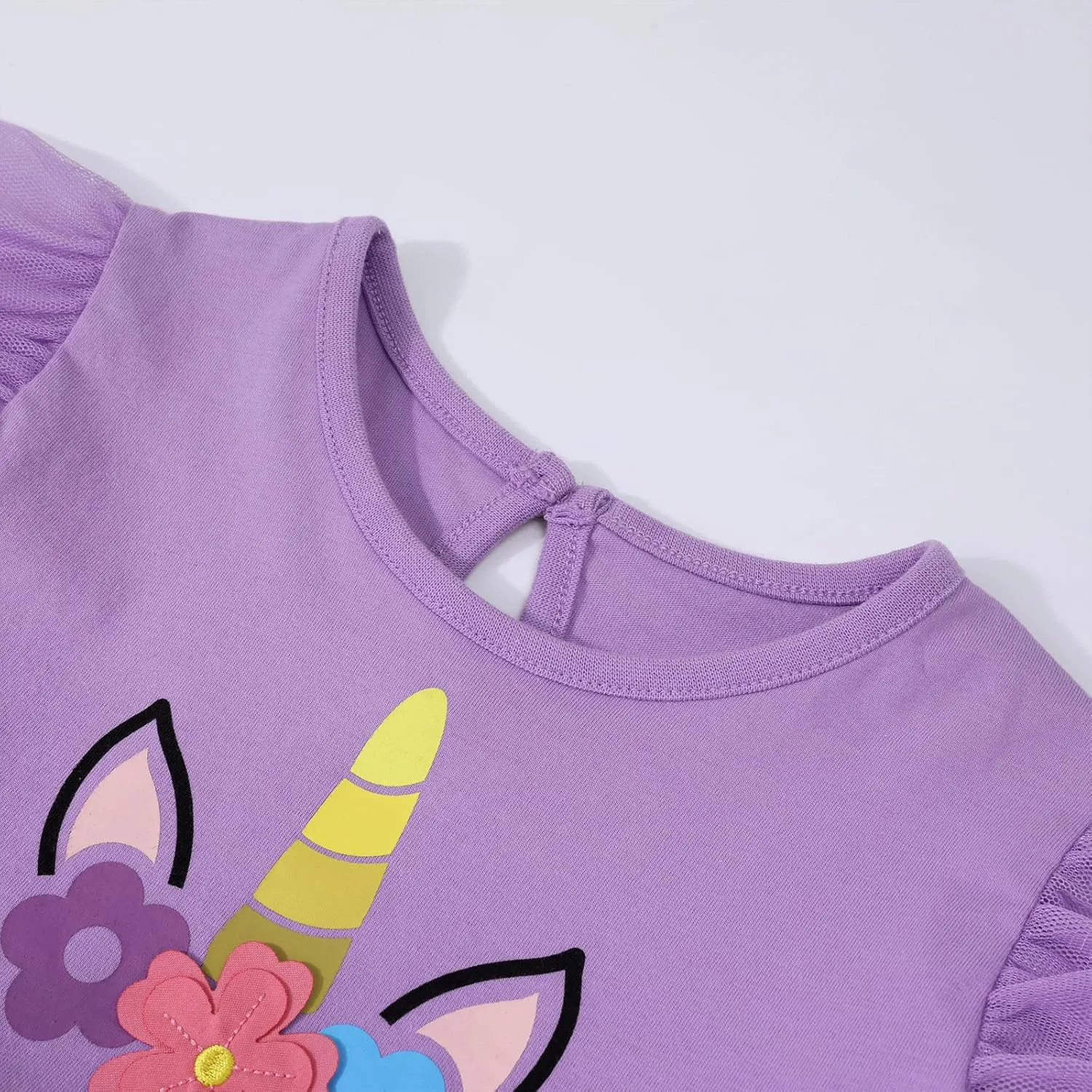 HILEELANG Girl Easter Dresses Short Ruffle Sleeve Cotton Tulle Tutu Birthday Party Dresses