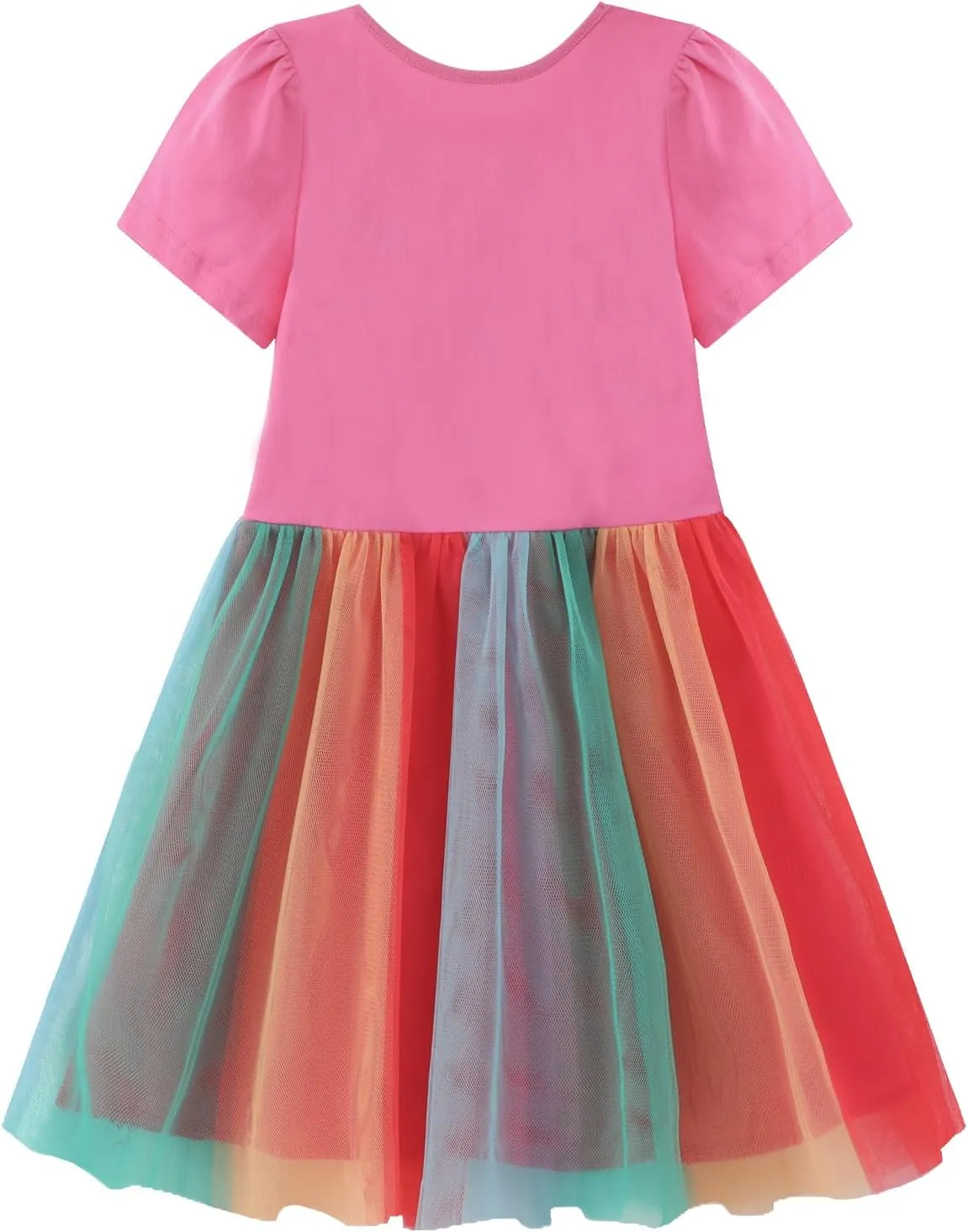 HILEELANG Girl Easter Dresses Short Ruffle Sleeve Cotton Tulle Tutu Birthday Party Dresses