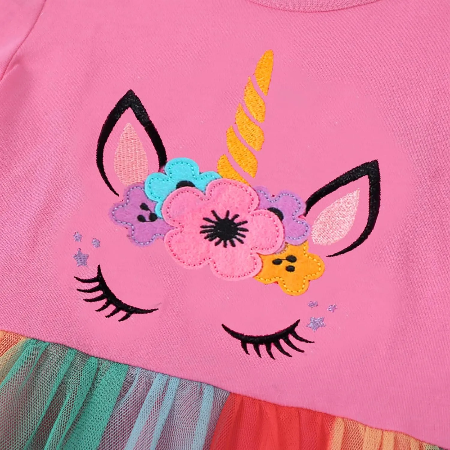 HILEELANG Girl Easter Dresses Short Ruffle Sleeve Cotton Tulle Tutu Birthday Party Dresses