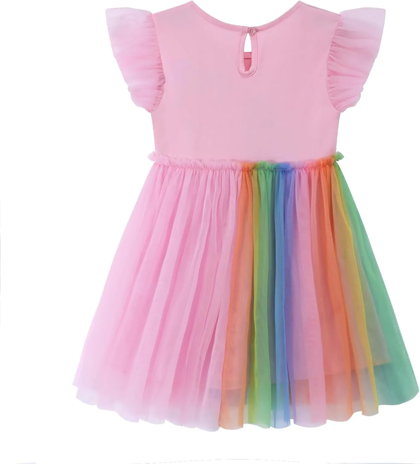 HILEELANG Girl Easter Dresses Short Ruffle Sleeve Cotton Tulle Tutu Birthday Party Dresses