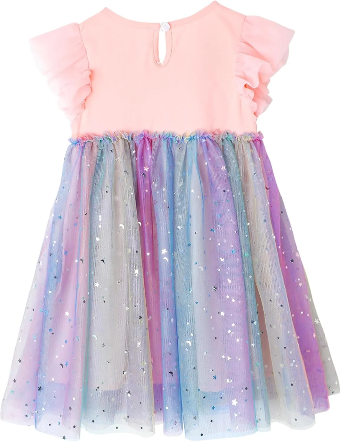 HILEELANG Girl Easter Dresses Short Ruffle Sleeve Cotton Tulle Tutu Birthday Party Dresses