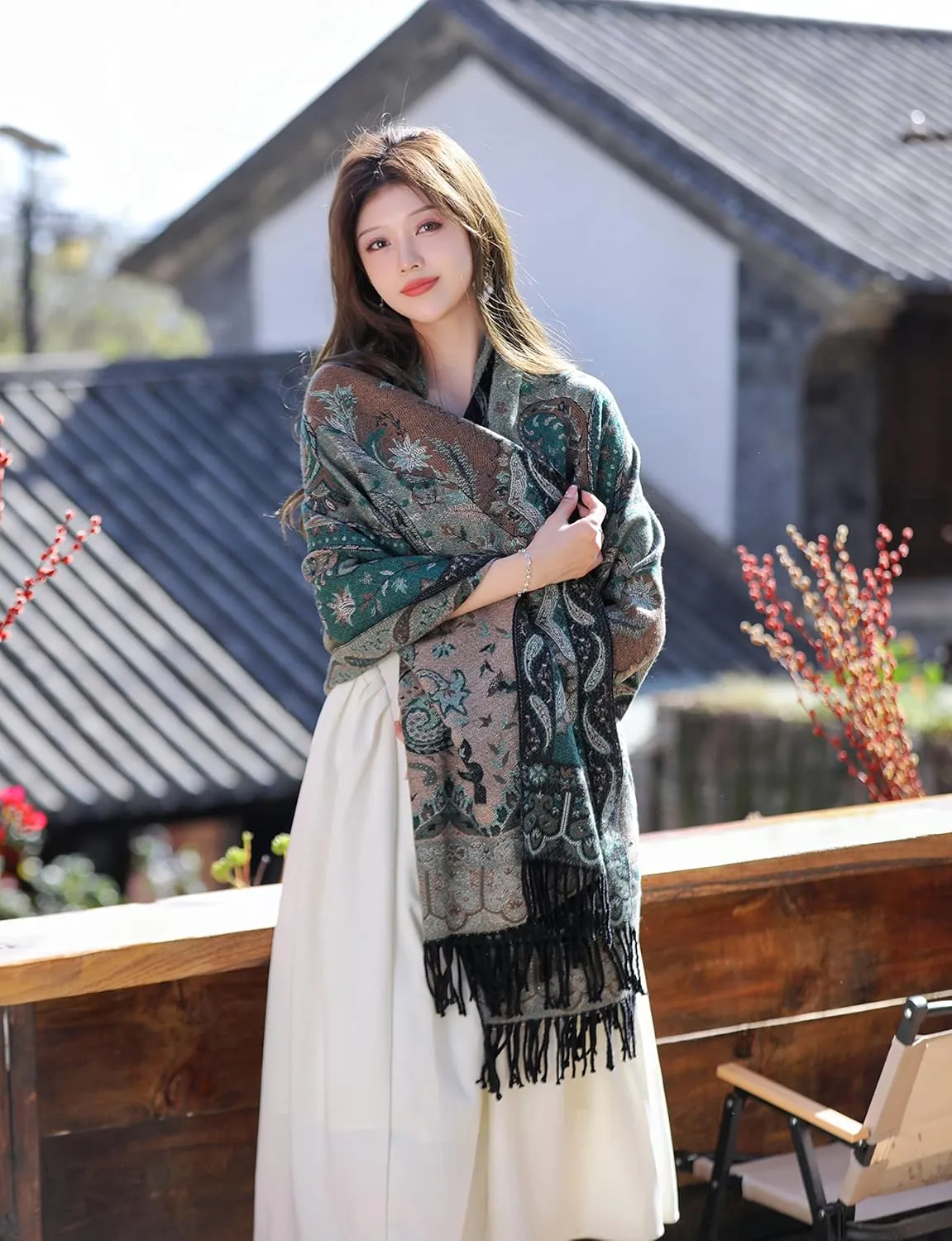iCuviy Fashion Large Scarf Winter Pashmina Shawls & Wraps for Women Extra Soft Cashmere Feel Throw Womens Cold Scarfs
