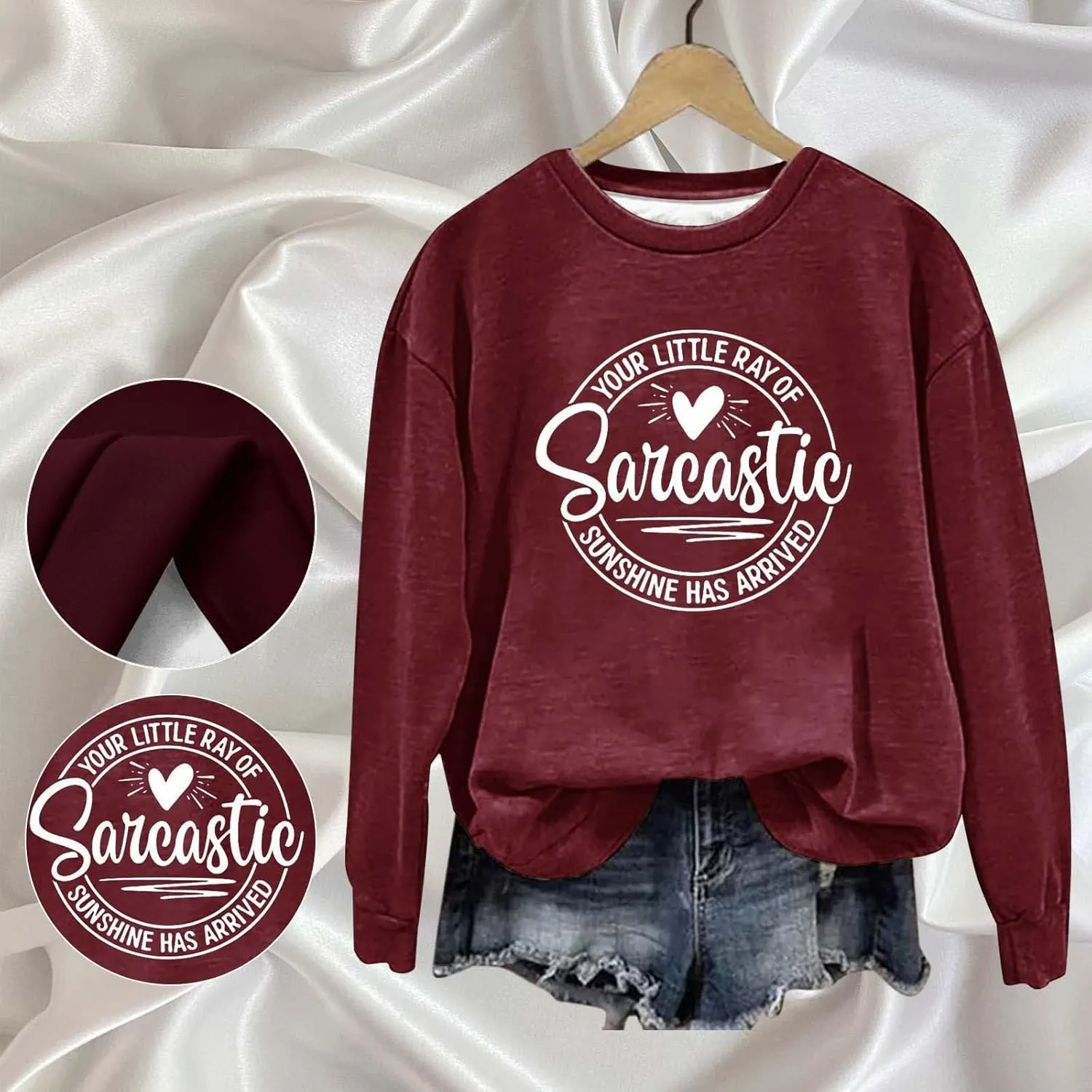 Jackett Women Printed Your Little Of Sarcastic Sunshine Has Arrived Round Neck Simple Retro Hoodless Sweatshirt