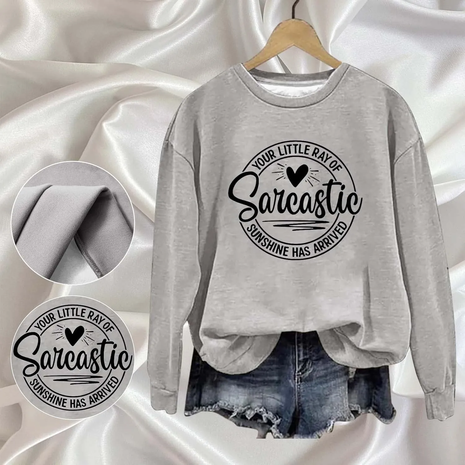 Jackett Women Printed Your Little Of Sarcastic Sunshine Has Arrived Round Neck Simple Retro Hoodless Sweatshirt