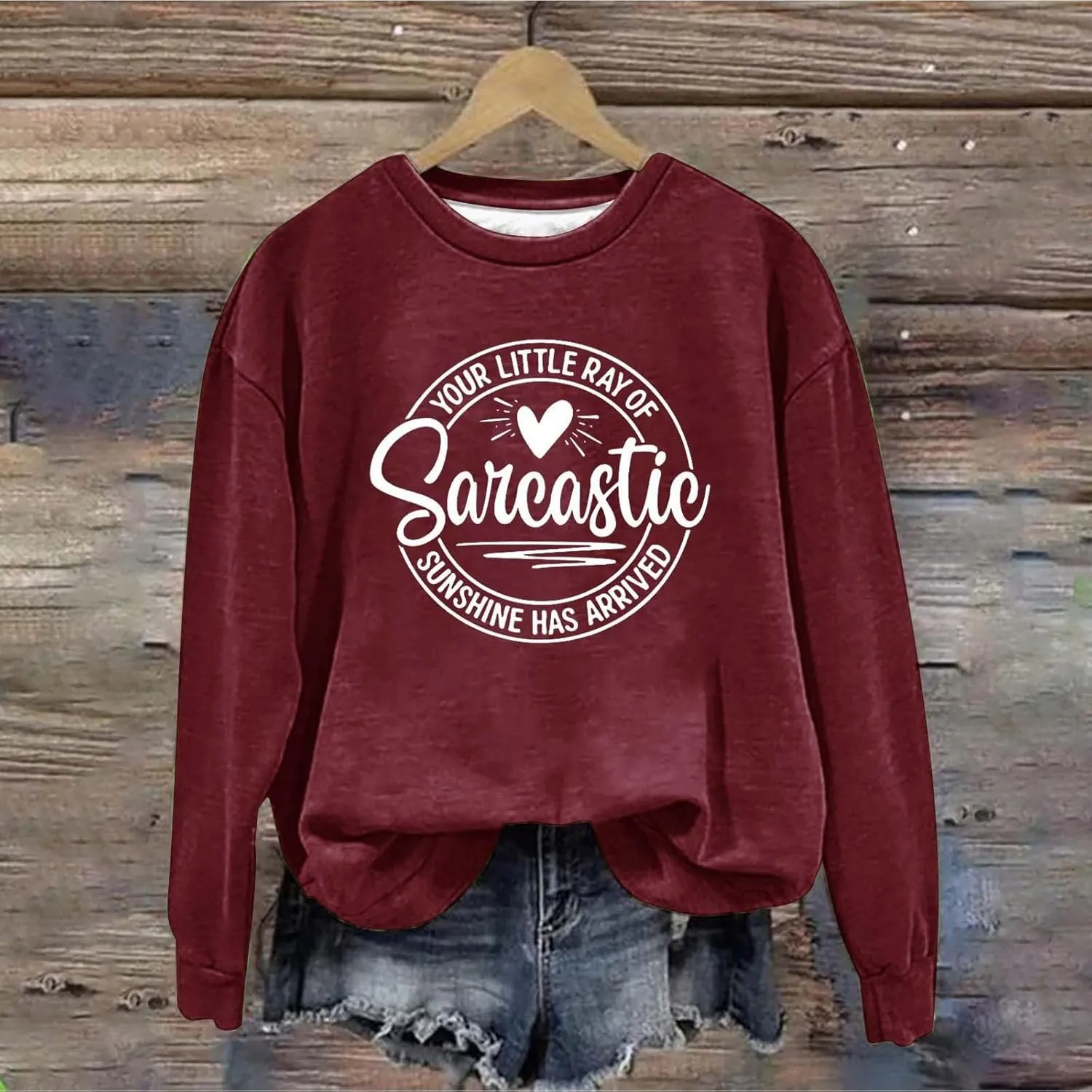 Jackett Women Printed Your Little Of Sarcastic Sunshine Has Arrived Round Neck Simple Retro Hoodless Sweatshirt