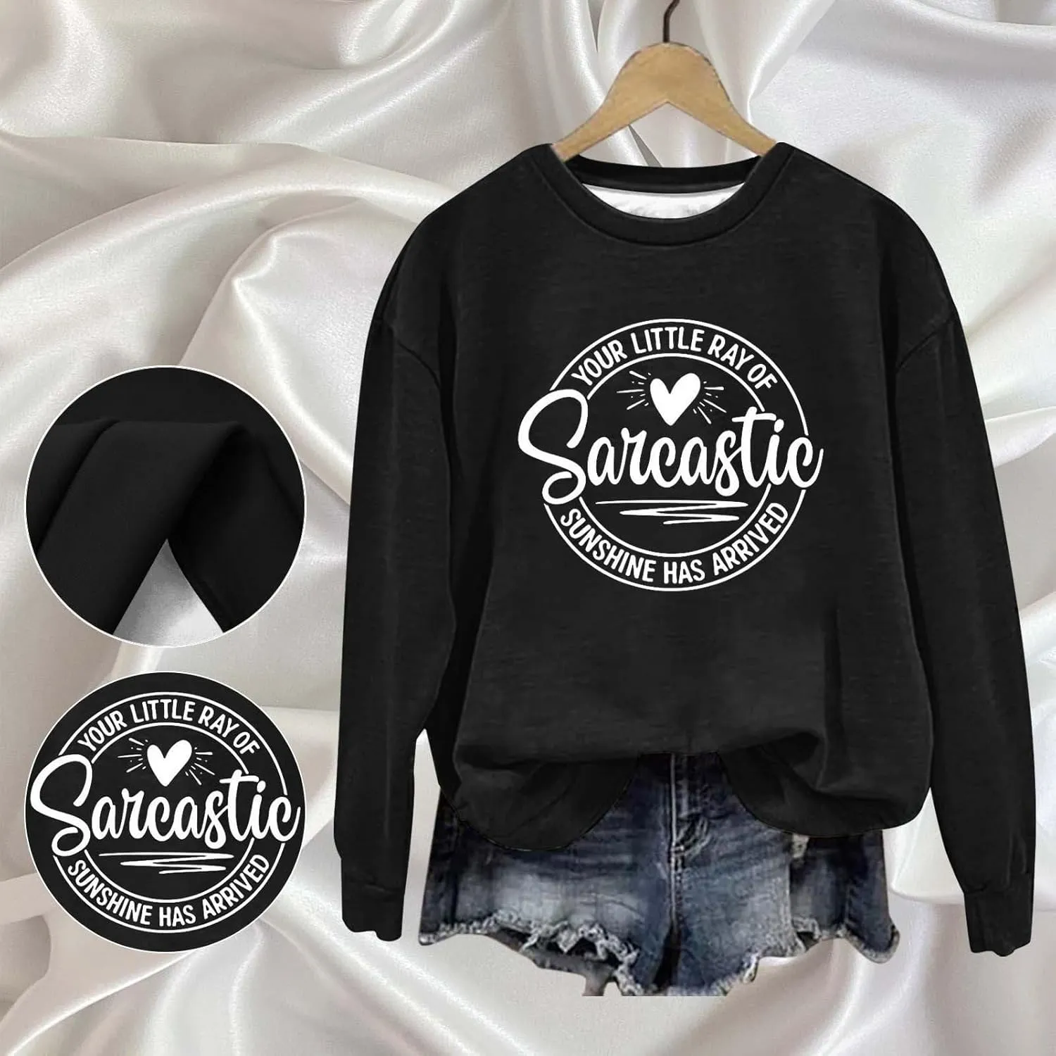 Jackett Women Printed Your Little Of Sarcastic Sunshine Has Arrived Round Neck Simple Retro Hoodless Sweatshirt