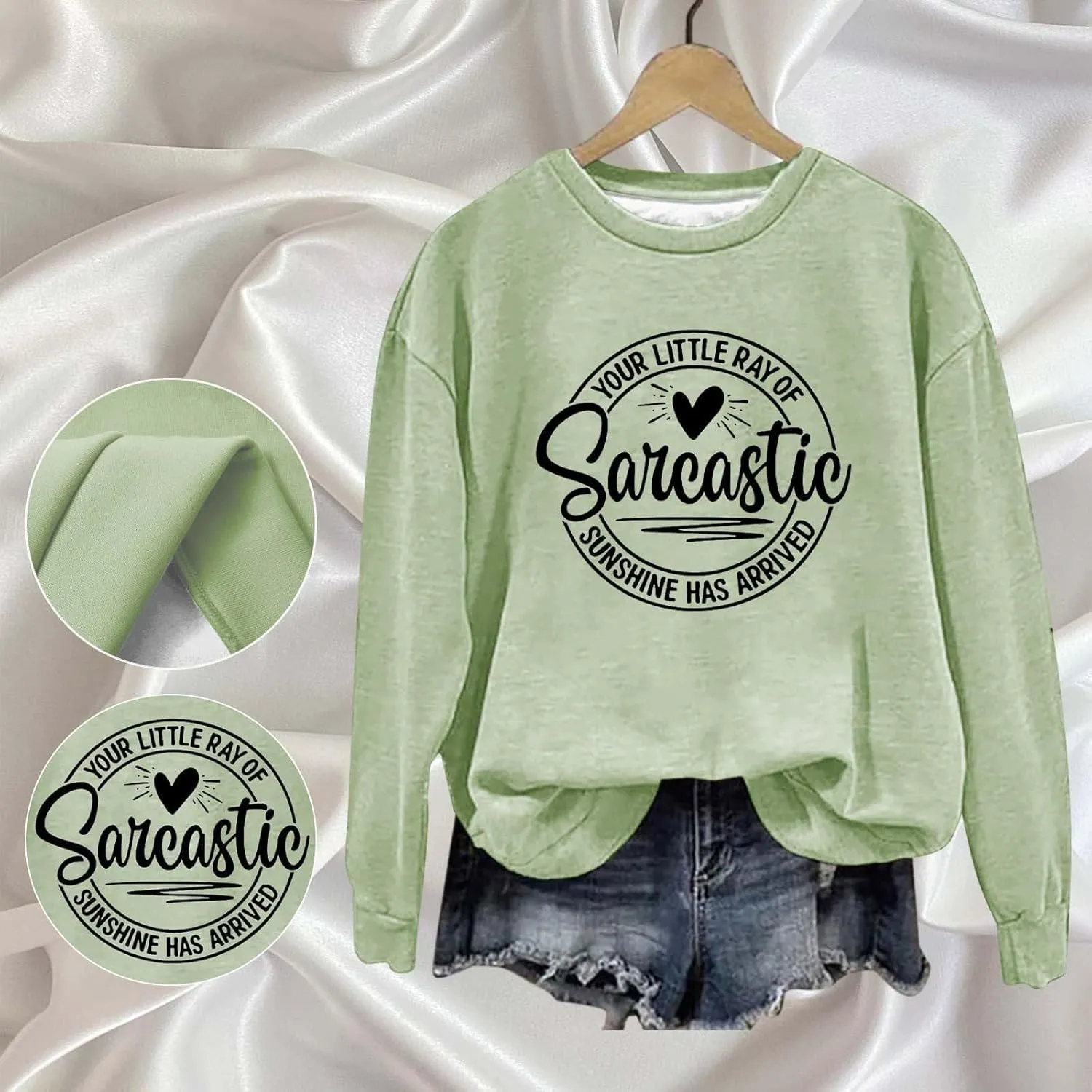 Jackett Women Printed Your Little Of Sarcastic Sunshine Has Arrived Round Neck Simple Retro Hoodless Sweatshirt