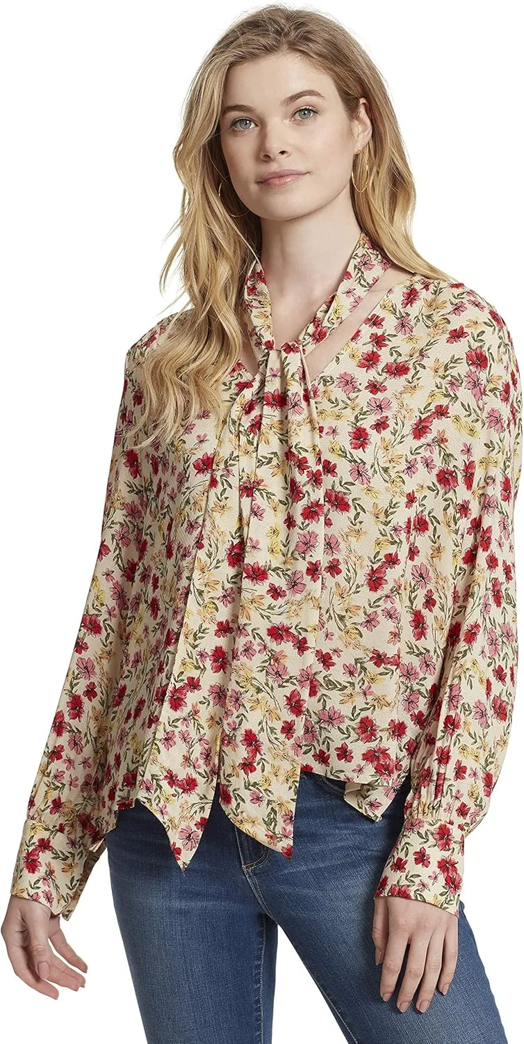 Jessica Simpson Women's Dazed Neck Tie Long Sleeve Twilly Blouse