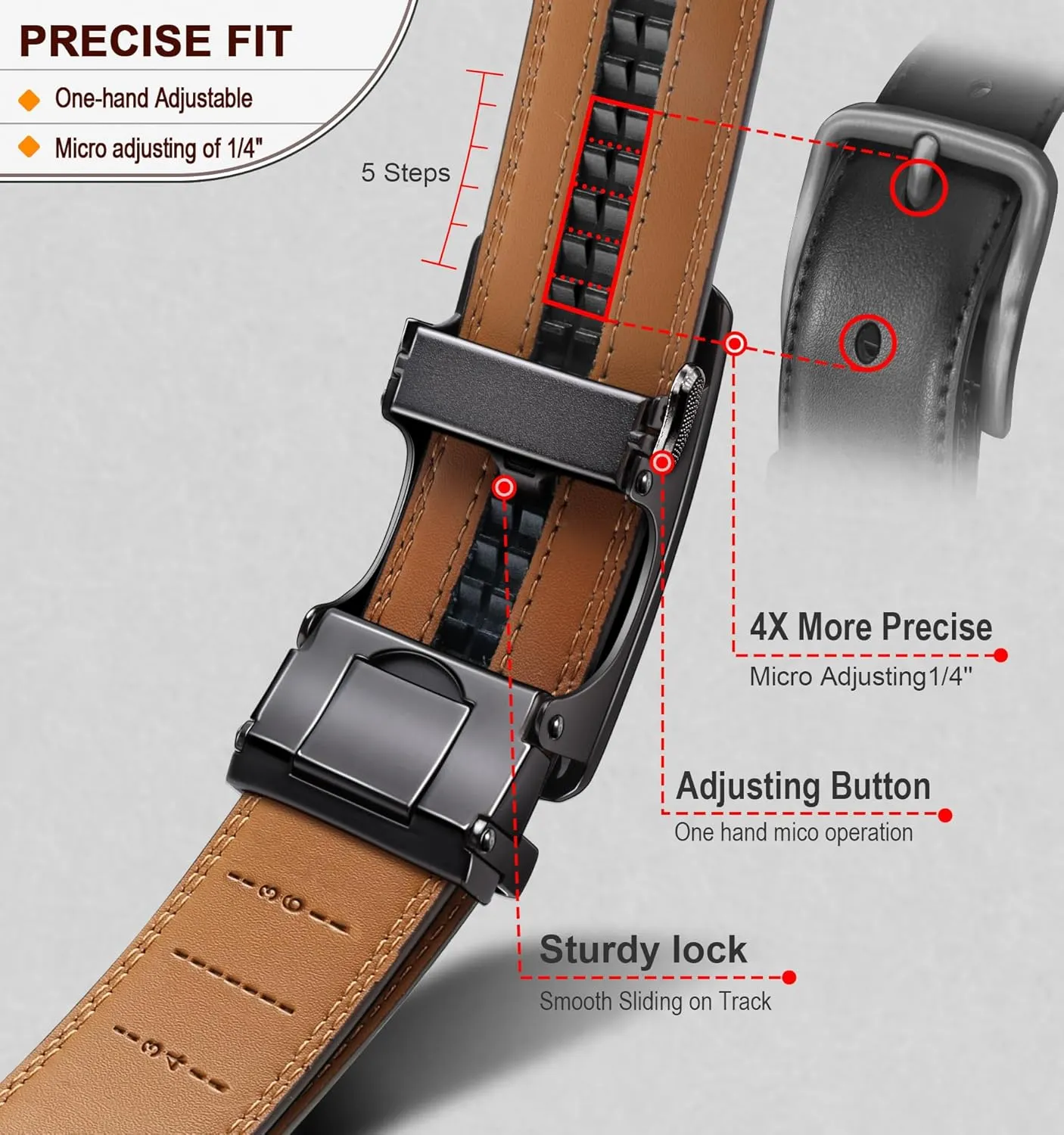 KEMISANT Mens Ratchet Belt 2 Units,Sliding Belt For Gift Mens Dress Casual 1 3/8",Size Adjustable