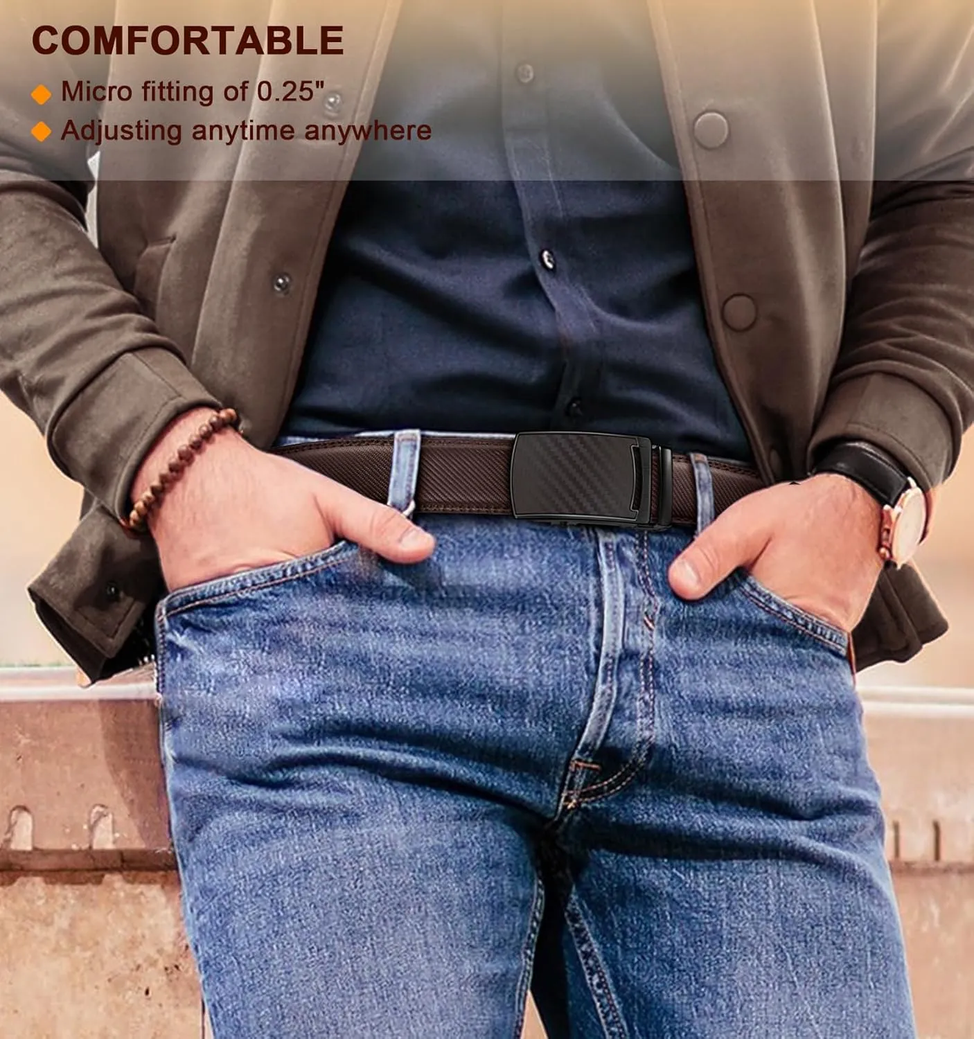 KEMISANT Mens Ratchet Belt 2 Units,Sliding Belt For Gift Mens Dress Casual 1 3/8",Size Adjustable