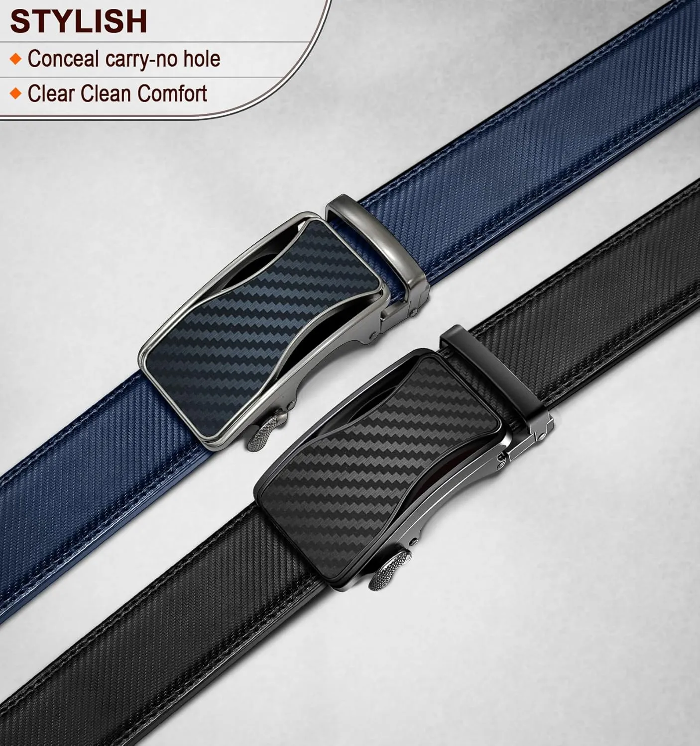KEMISANT Mens Ratchet Belt 2 Units,Sliding Belt For Gift Mens Dress Casual 1 3/8",Size Adjustable