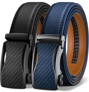 KEMISANT Mens Ratchet Belt 2 Units,Sliding Belt For Gift Mens Dress Casual 1 3/8",Size Adjustable