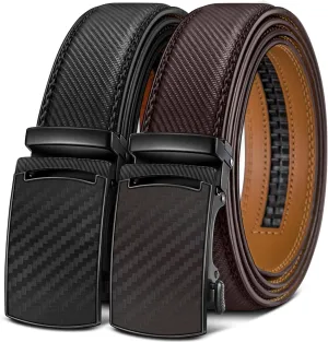 KEMISANT Mens Ratchet Belt 2 Units,Sliding Belt For Gift Mens Dress Casual 1 3/8",Size Adjustable