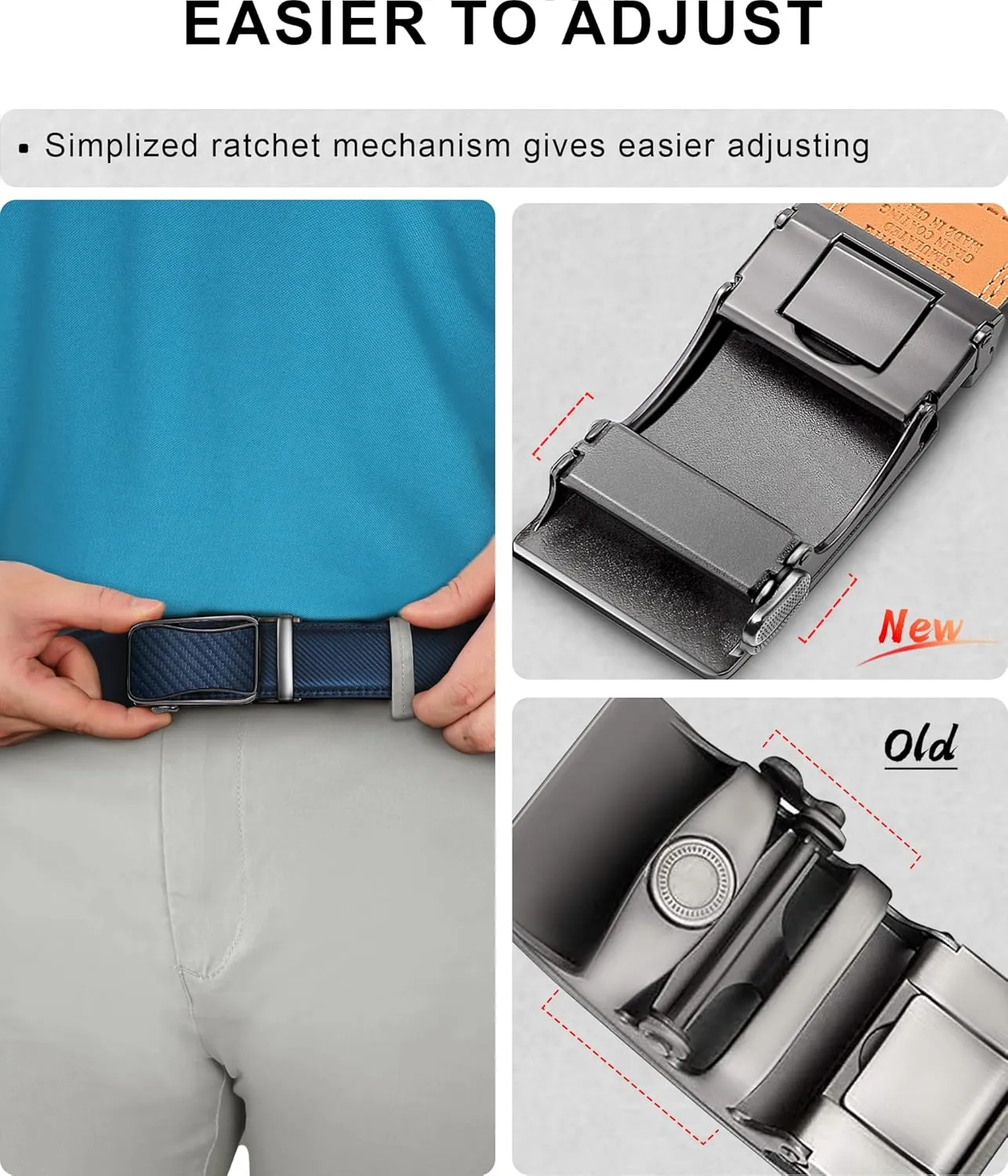 KEMISANT Mens Ratchet Belt 2 Units,Sliding Belt For Gift Mens Dress Casual 1 3/8",Size Adjustable