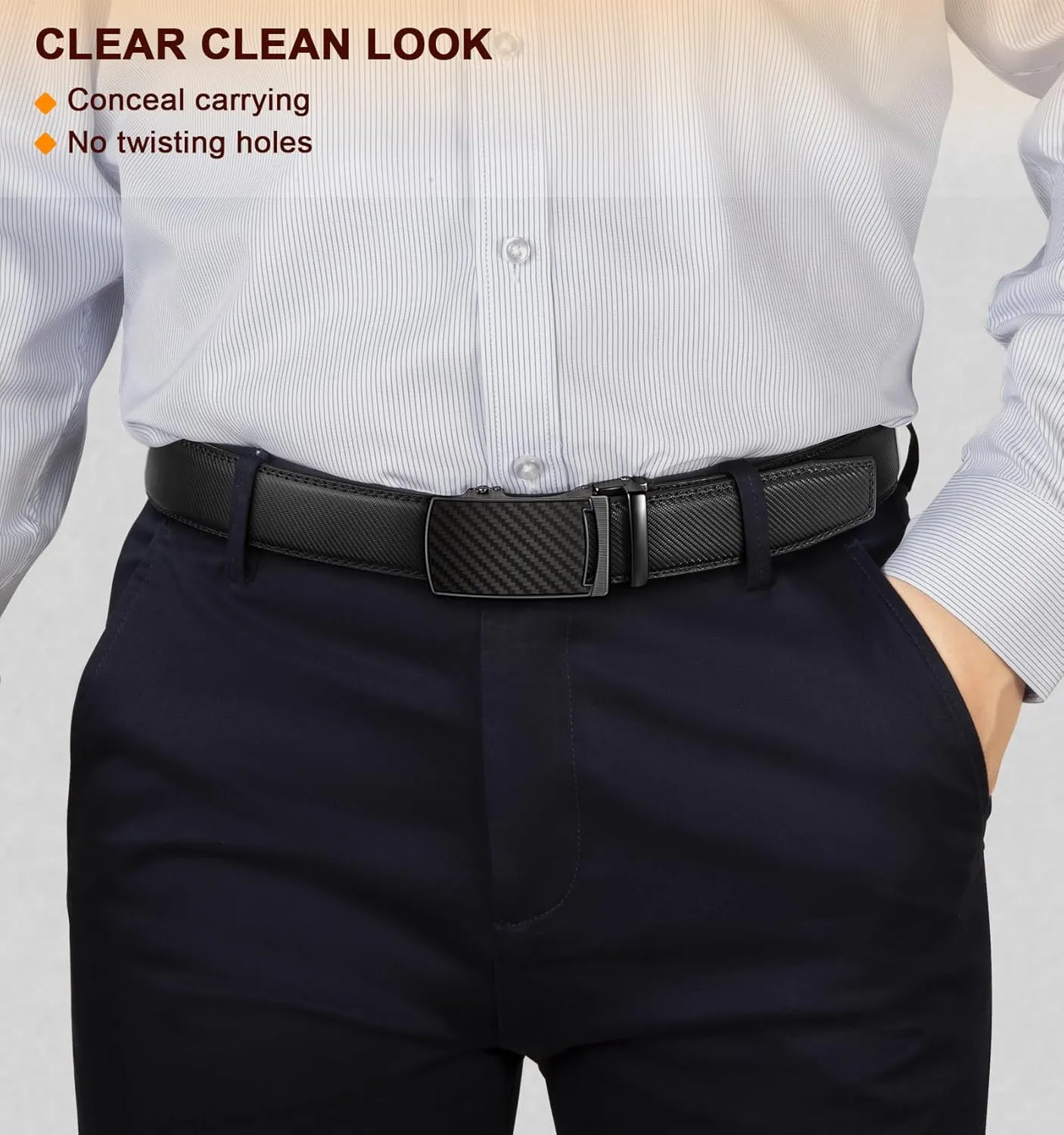 KEMISANT Mens Ratchet Belt 2 Units,Sliding Belt For Gift Mens Dress Casual 1 3/8",Size Adjustable