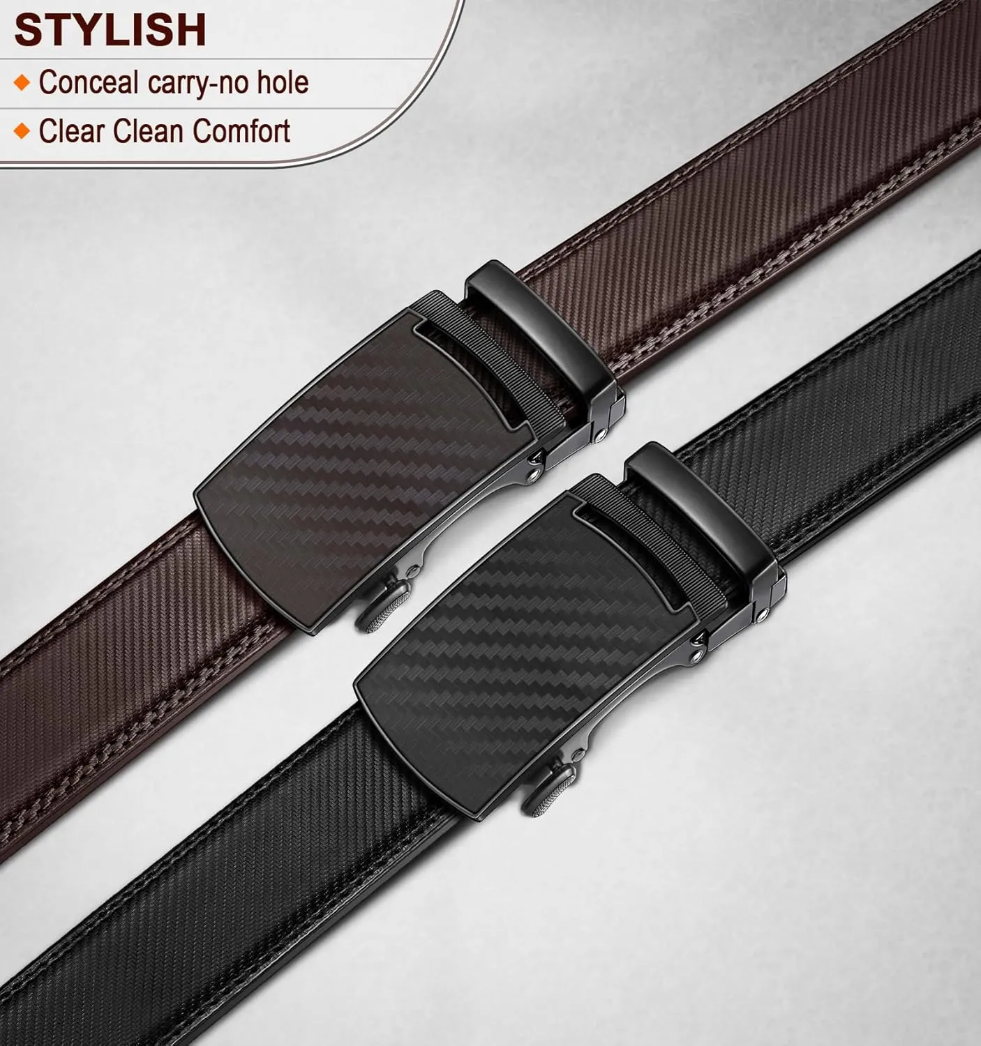 KEMISANT Mens Ratchet Belt 2 Units,Sliding Belt For Gift Mens Dress Casual 1 3/8",Size Adjustable