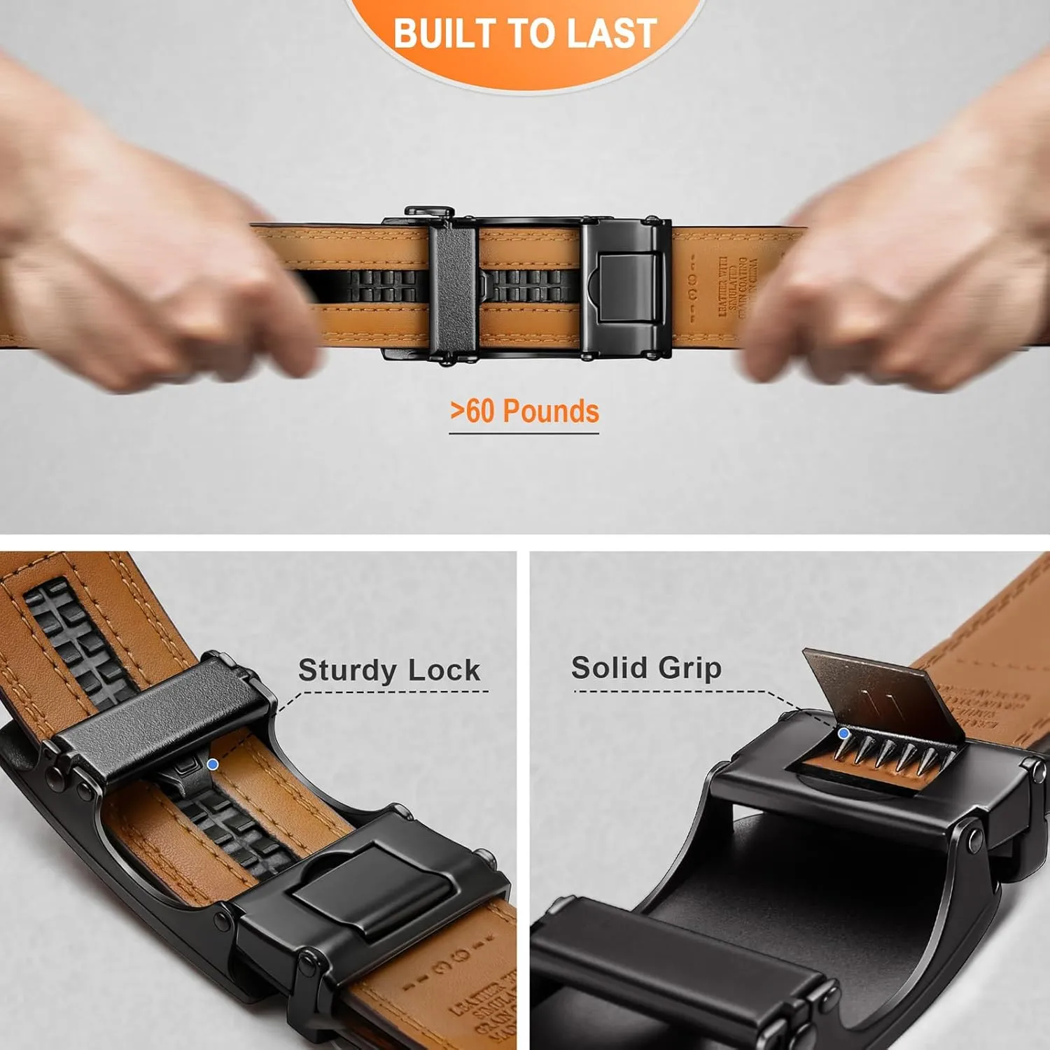 KEMISANT Mens Ratchet Belt 2 Units,Sliding Belt For Gift Mens Dress Casual 1 3/8",Size Adjustable