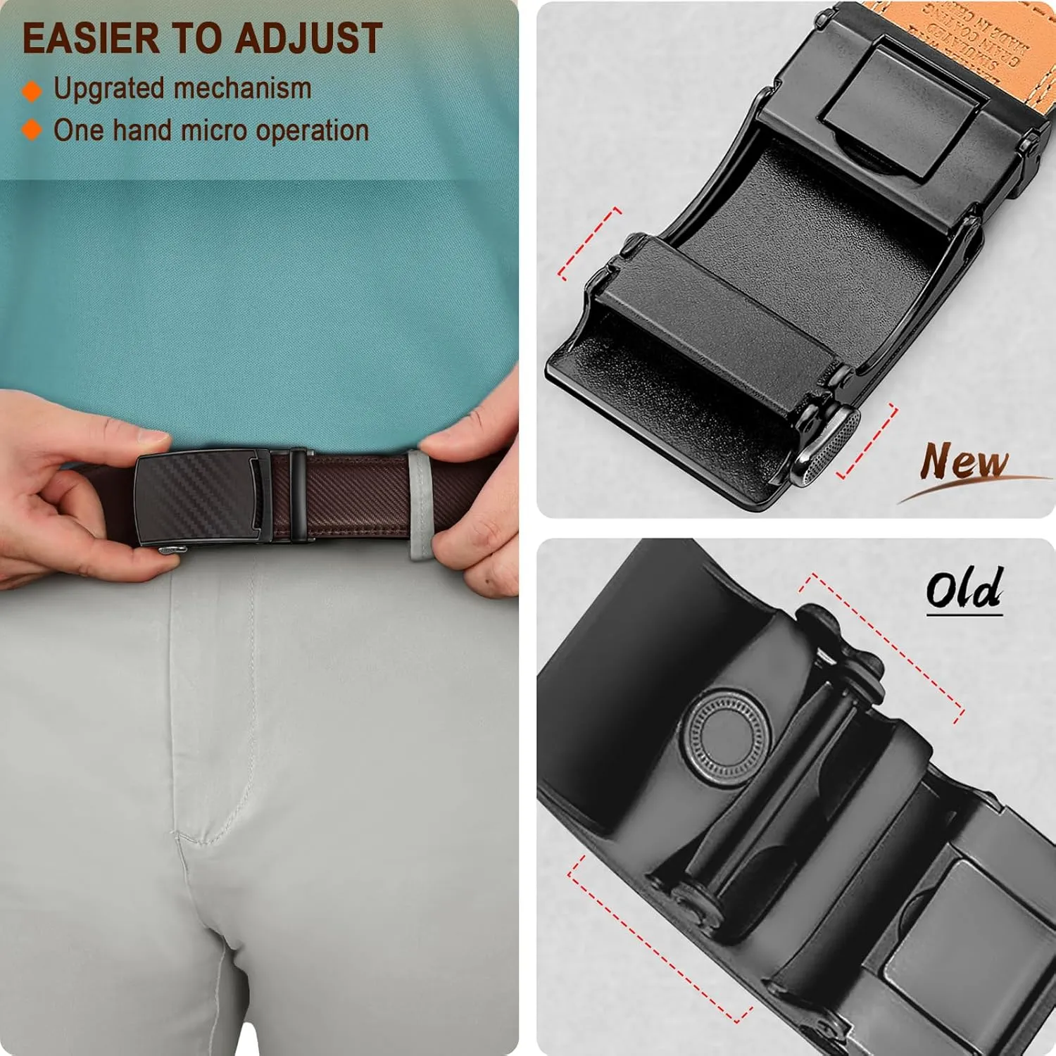 KEMISANT Mens Ratchet Belt 2 Units,Sliding Belt For Gift Mens Dress Casual 1 3/8",Size Adjustable