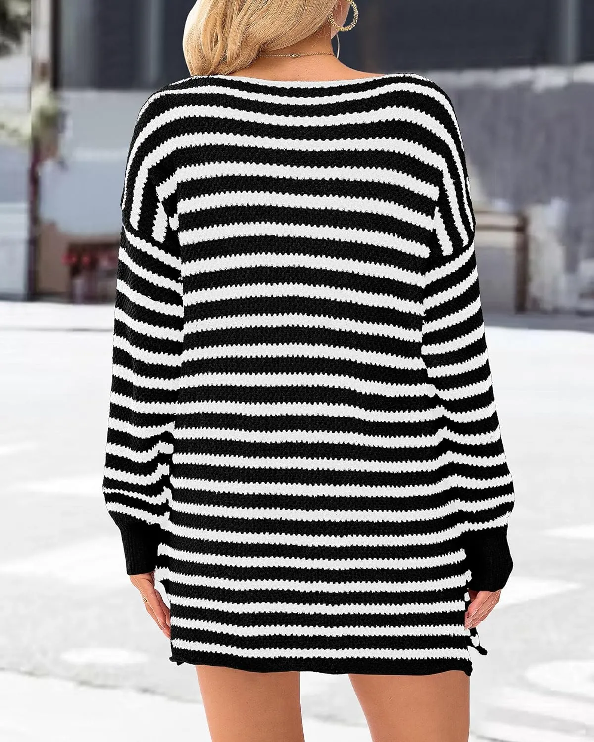 KIRUNDO Women's 2025 Fall Winter Oversized Long Sleeve Striped Sweater Casual Crewneck Side Split Pullover Knit Tops