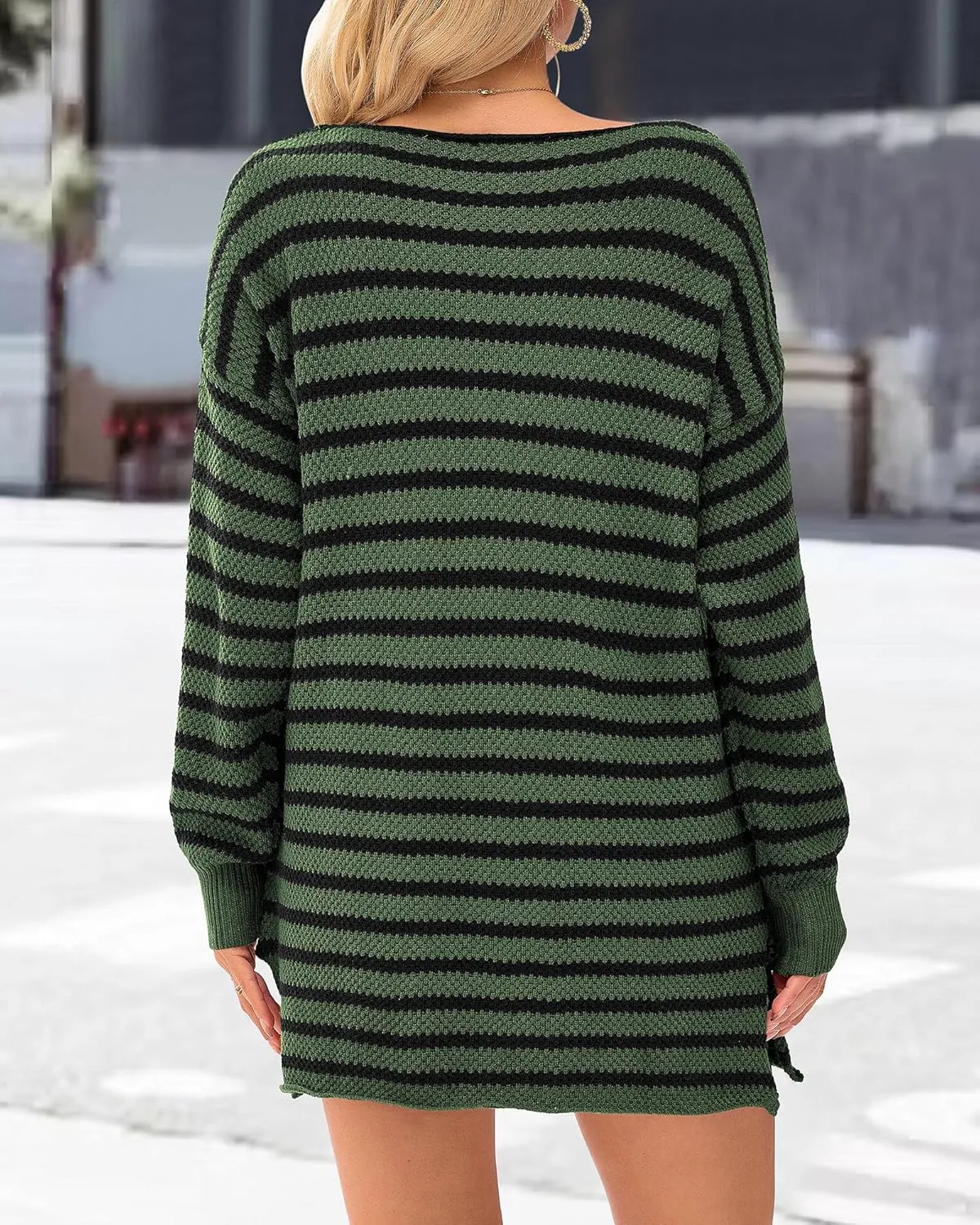 KIRUNDO Women's 2025 Fall Winter Oversized Long Sleeve Striped Sweater Casual Crewneck Side Split Pullover Knit Tops