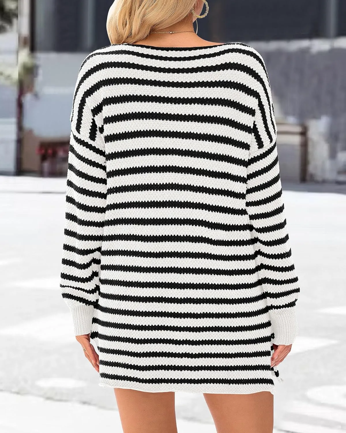KIRUNDO Women's 2025 Fall Winter Oversized Long Sleeve Striped Sweater Casual Crewneck Side Split Pullover Knit Tops